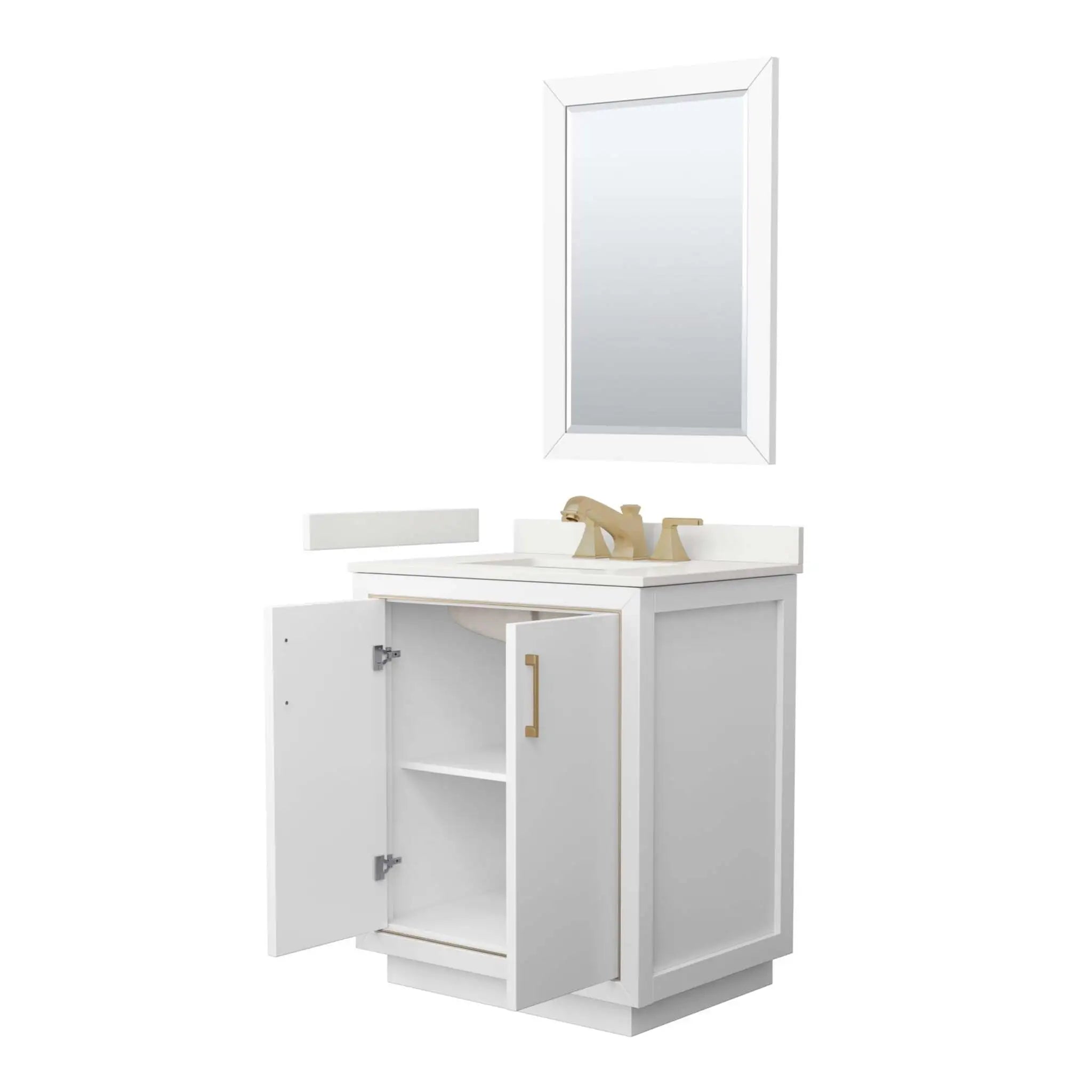 30" Icon Single Bathroom Vanity in White with Satin Bronze Trim & 24" Mirror by Wyndham