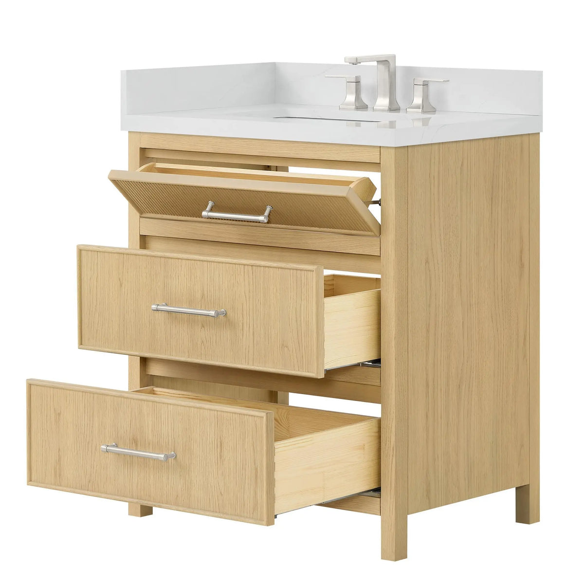 30" Isola Single Bathroom Vanity Scandinavian Oak Brushed Nickel Trim by wyndham View 7