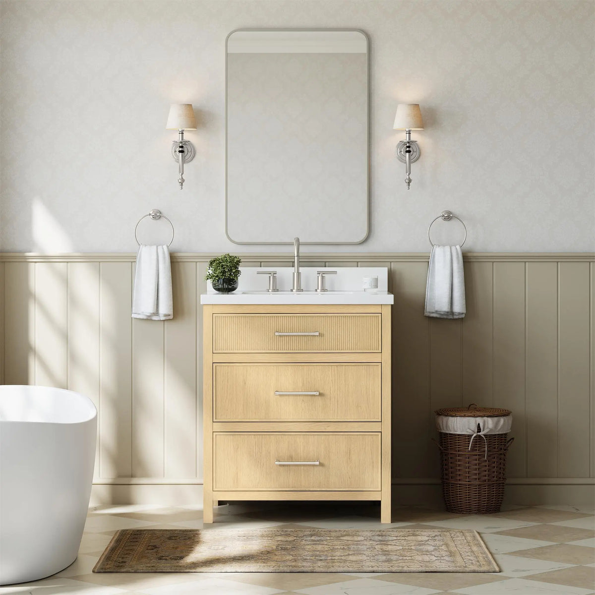 30" Isola Single Bathroom Vanity Scandinavian Oak Brushed Nickel Trim by wyndham View 14
