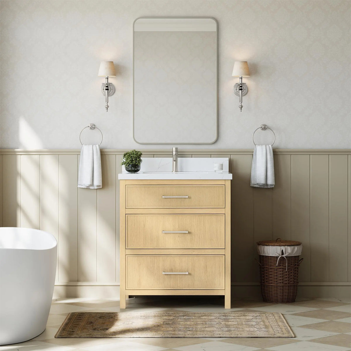30" Isola Single Bathroom Vanity Scandinavian Oak Brushed Nickel Trim by wyndham View 2