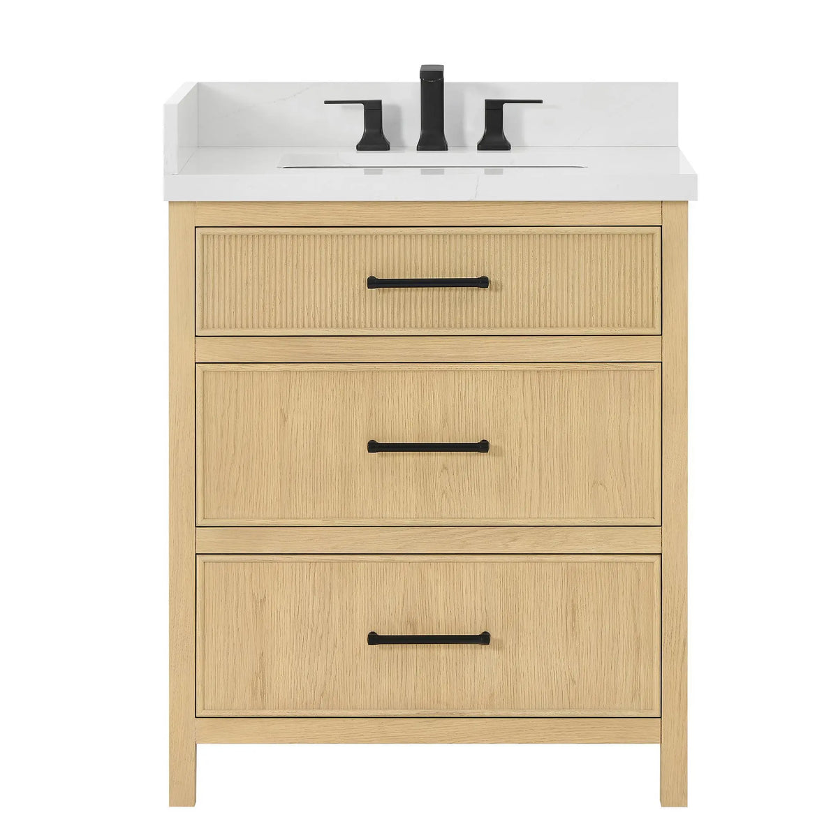 30" Isola Single Bathroom Vanity Scandinavian Oak Matte Black Trim by wyndham View 5