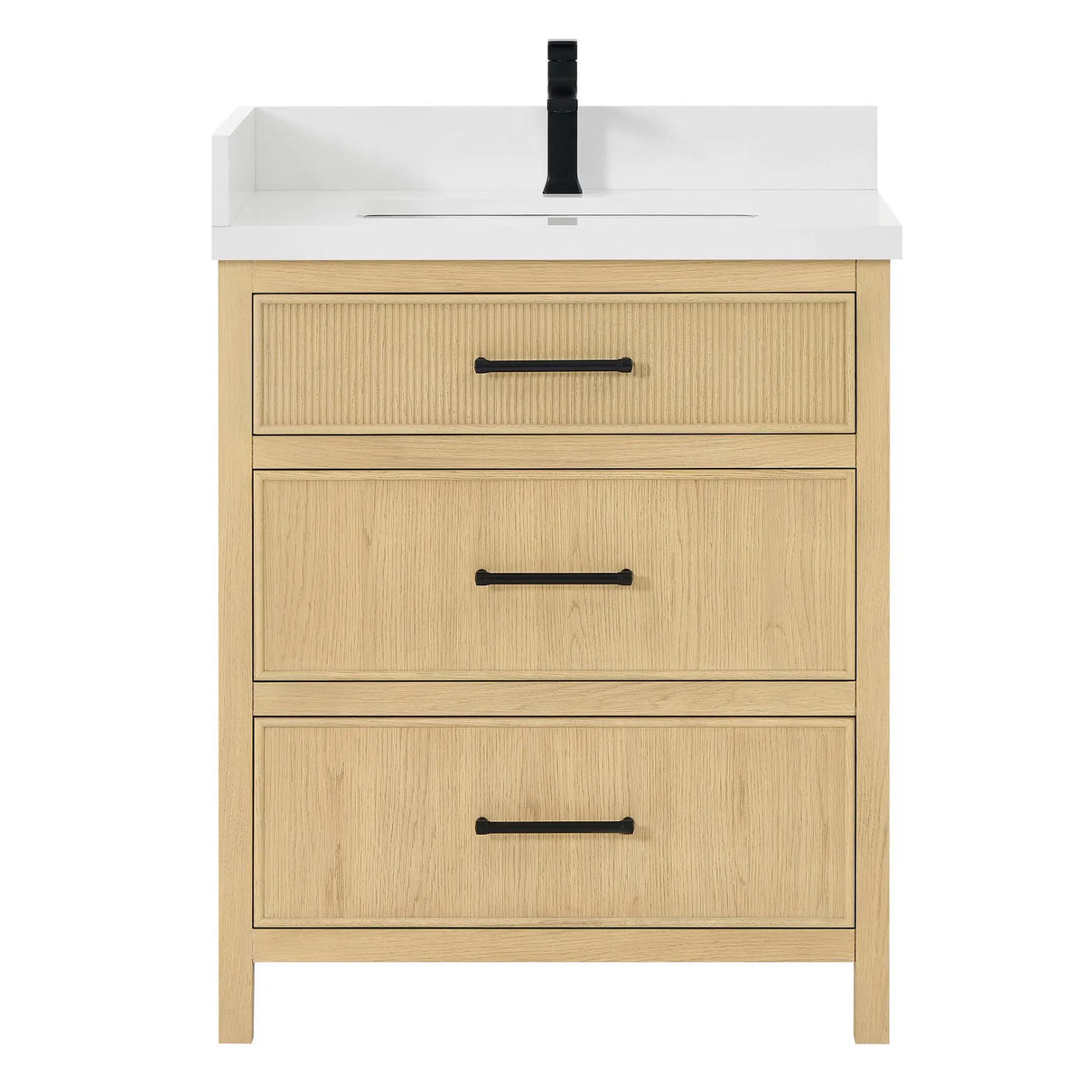 30" Isola Single Bathroom Vanity Scandinavian Oak Matte Black Trim by wyndham View 9