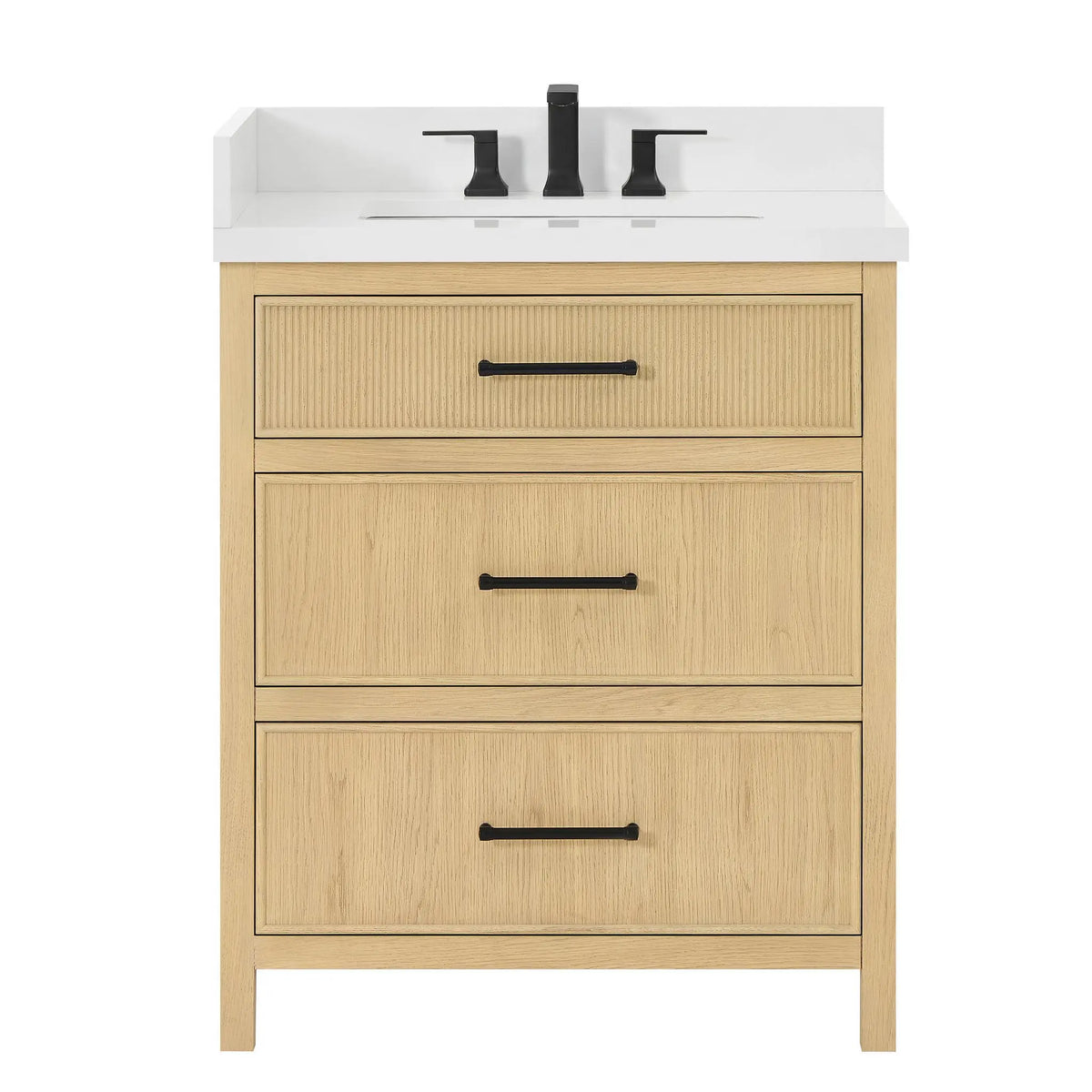 30" Isola Single Bathroom Vanity Scandinavian Oak Matte Black Trim by wyndham View 13