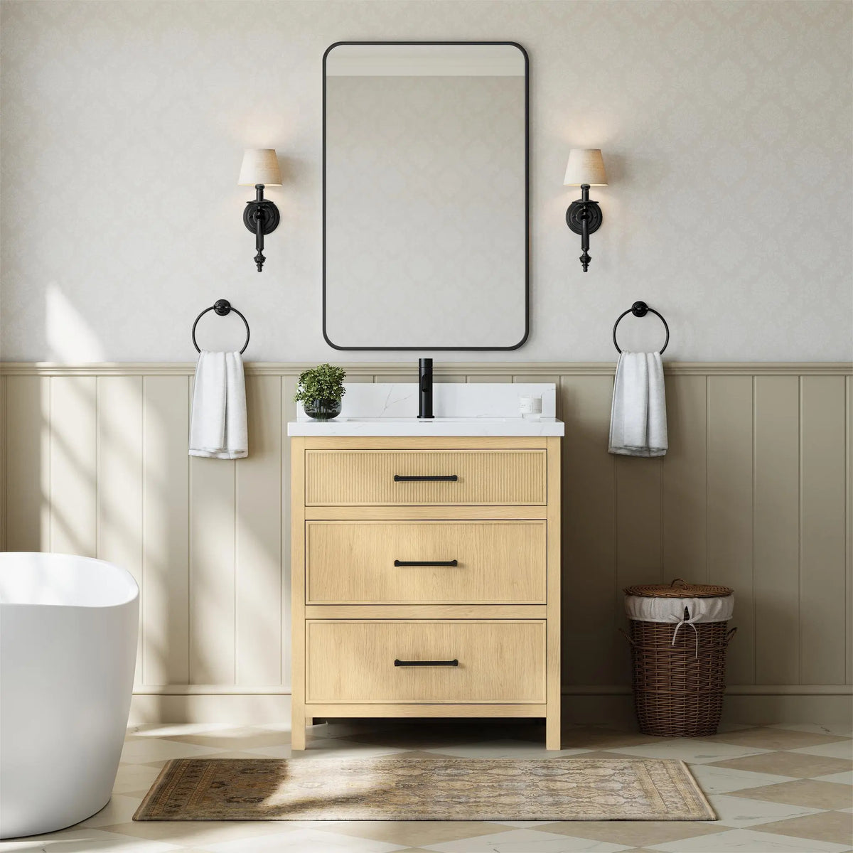 30" Isola Single Bathroom Vanity Scandinavian Oak Matte Black Trim by wyndham View 2