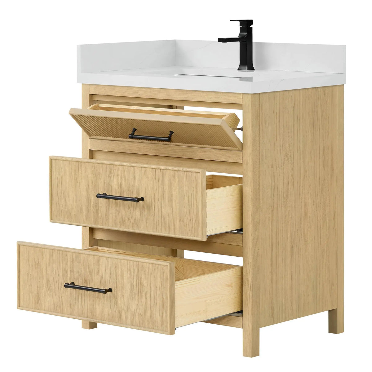 30" Isola Single Bathroom Vanity Scandinavian Oak Matte Black Trim by wyndham View 3