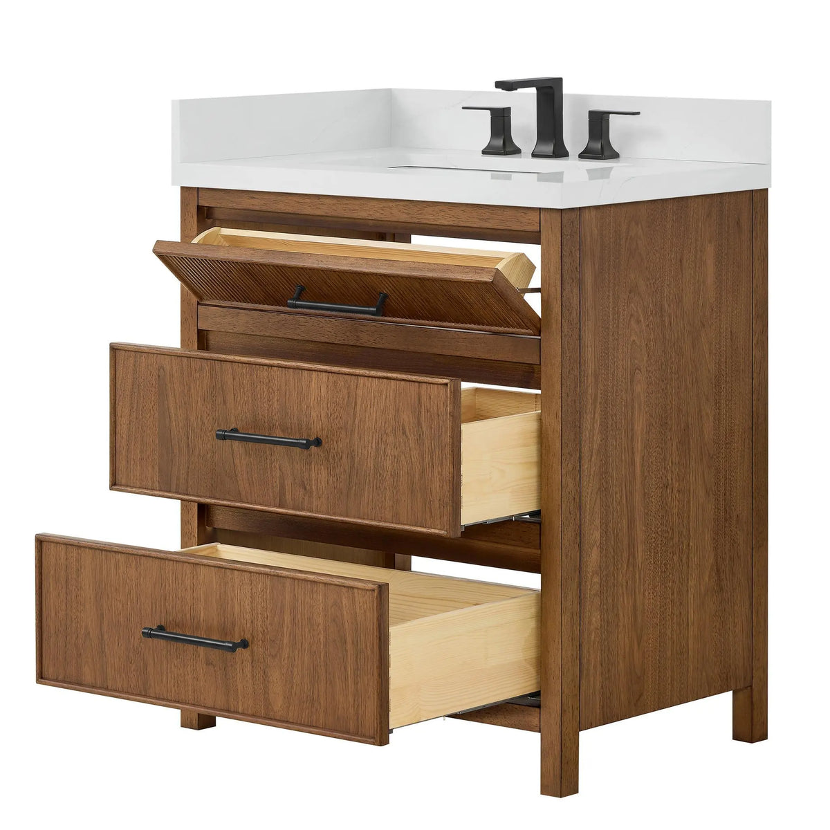 30" Isola Single Bathroom Vanity Toasted Walnut Matte Black Trim by wyndham View 7