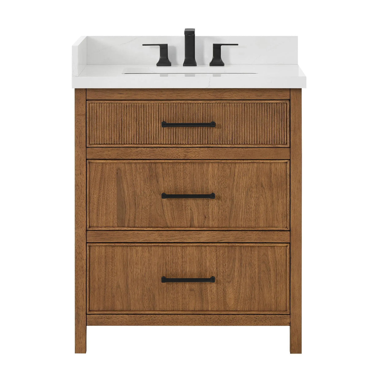 30" Isola Single Bathroom Vanity Toasted Walnut Matte Black Trim by wyndham View 5