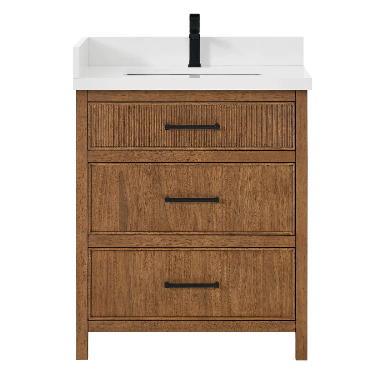 30" Isola Single Bathroom Vanity Toasted Walnut Matte Black Trim by wyndham View 9