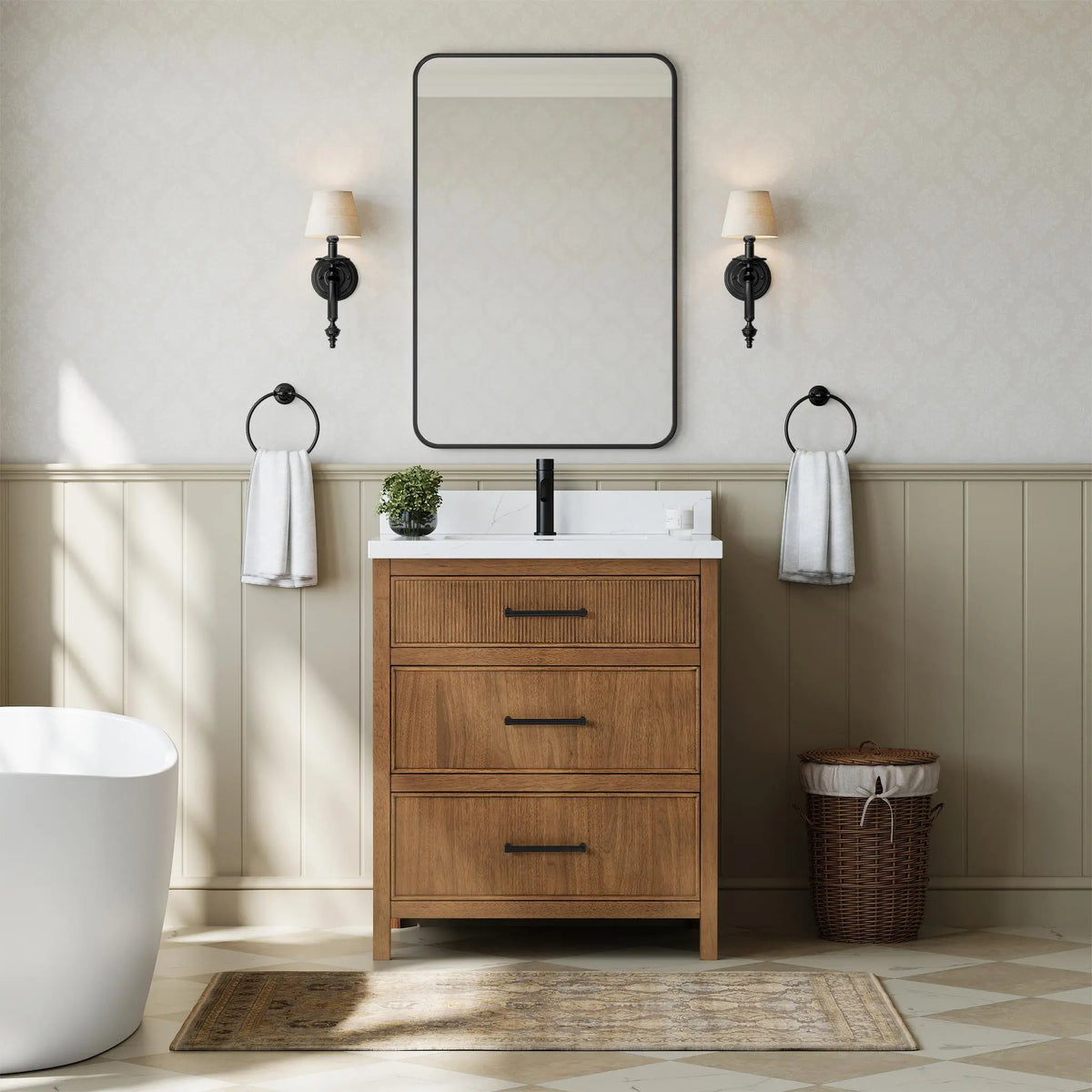 30" Isola Single Bathroom Vanity Toasted Walnut Matte Black Trim by wyndham View 2