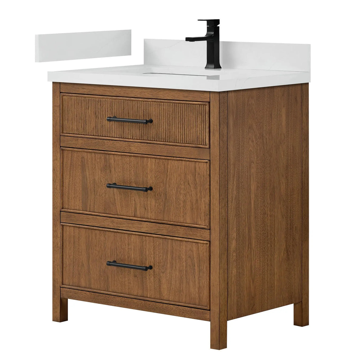30" Isola Single Bathroom Vanity Toasted Walnut Matte Black Trim by wyndham View 4