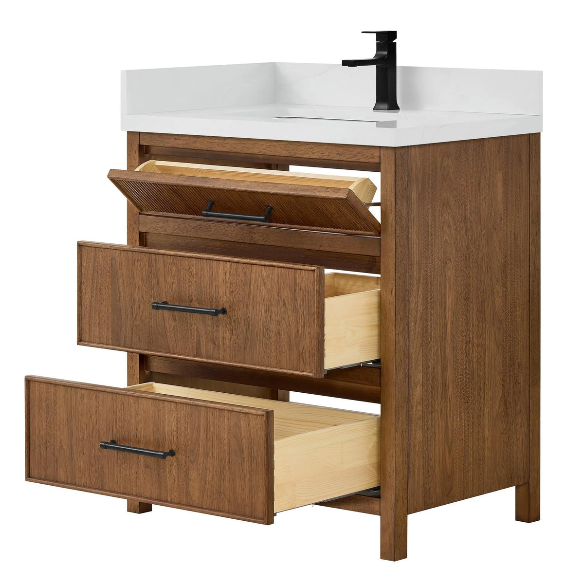 30" Isola Single Bathroom Vanity Toasted Walnut Matte Black Trim by wyndham View 3