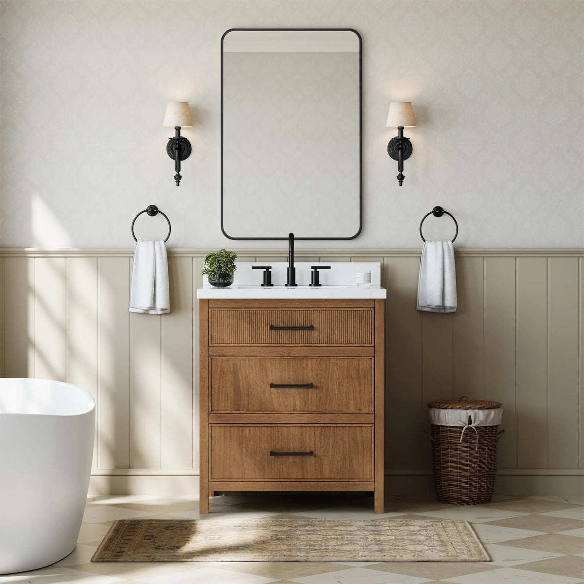 30" Isola Single Bathroom Vanity Toasted Walnut Matte Black Trim by wyndham View 6
