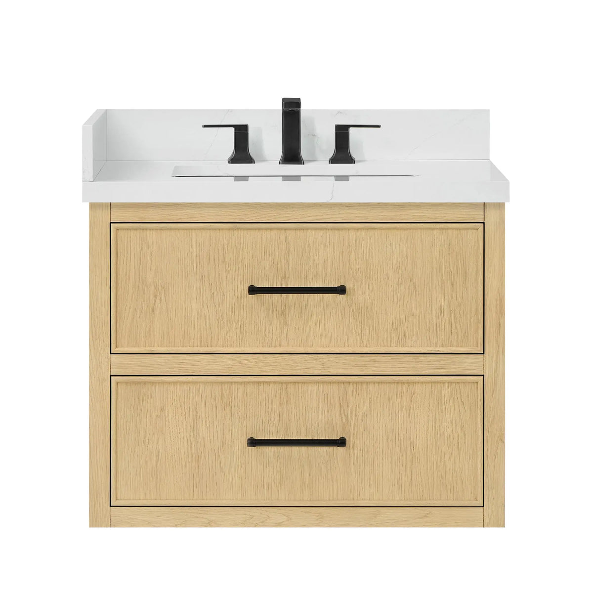 30" Isola Single Wall Mounted Bathroom Vanity Scandinavian Oak Matte Black Trim by wyndham View 5