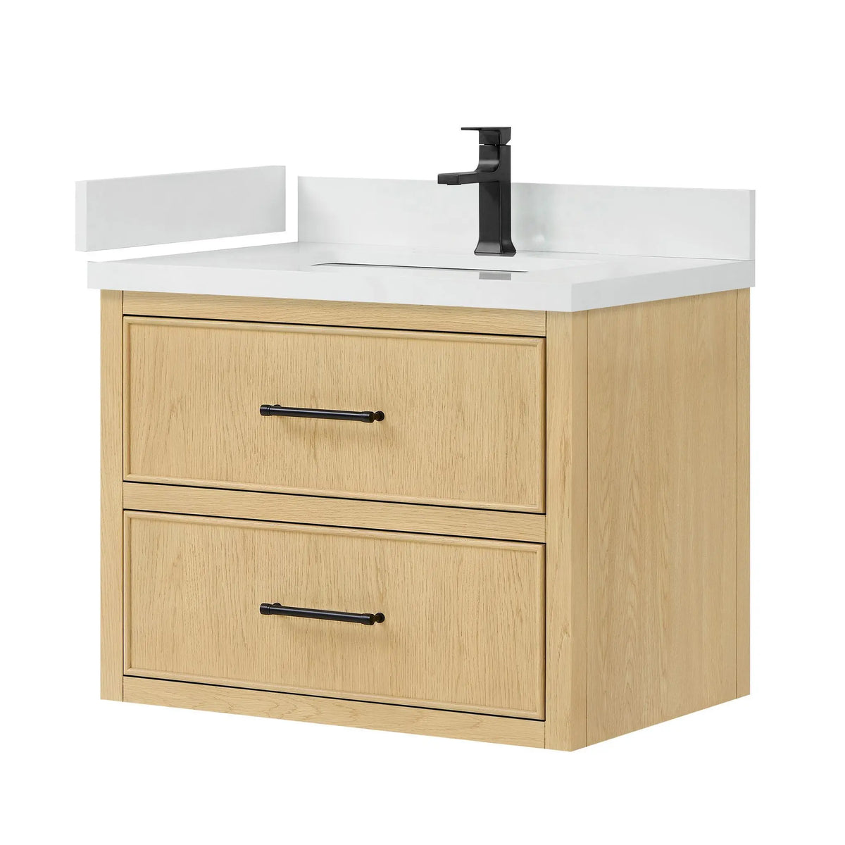 30" Isola Single Wall Mounted Bathroom Vanity Scandinavian Oak Matte Black Trim by wyndham View 12