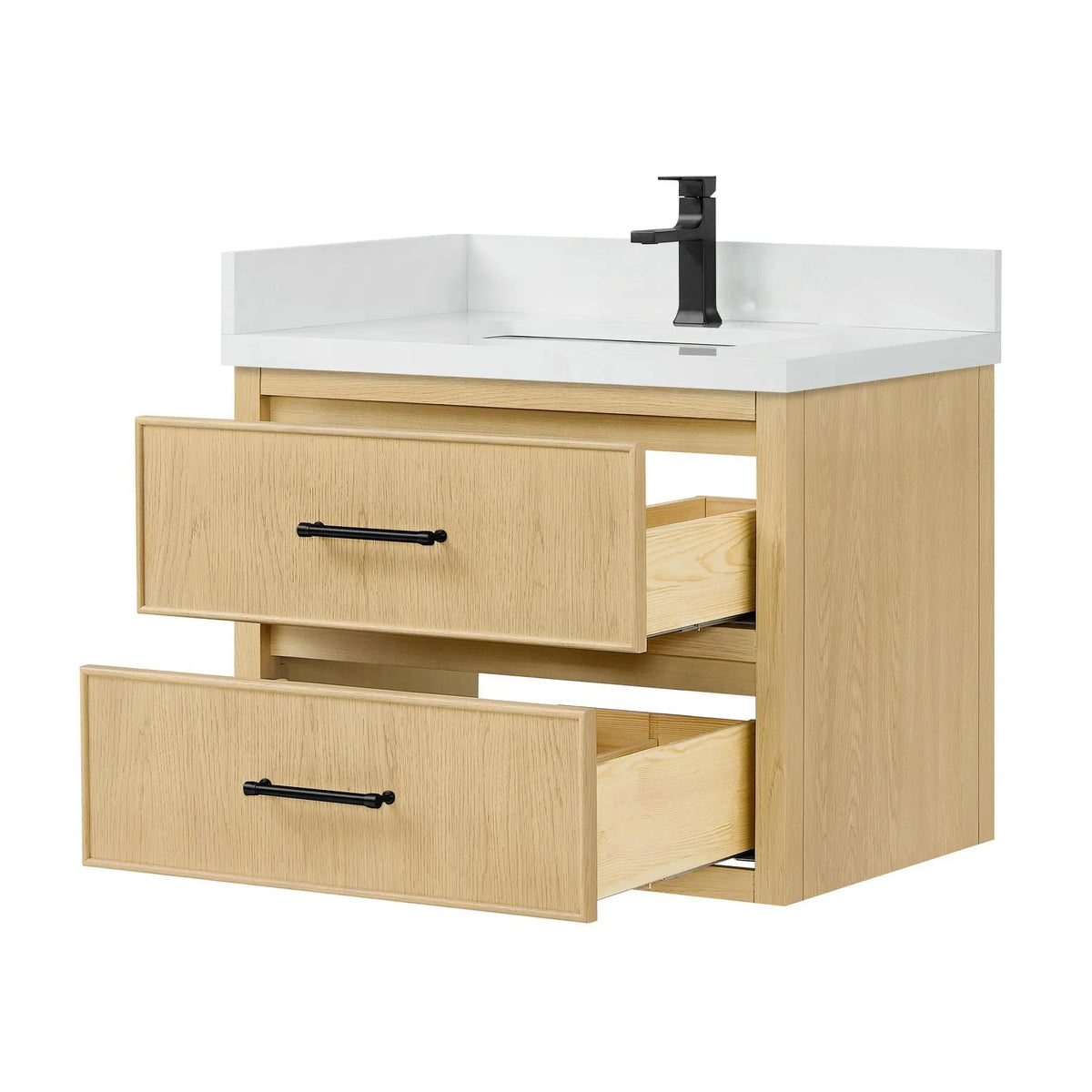 30" Isola Single Wall Mounted Bathroom Vanity Scandinavian Oak Matte Black Trim by wyndham View 11