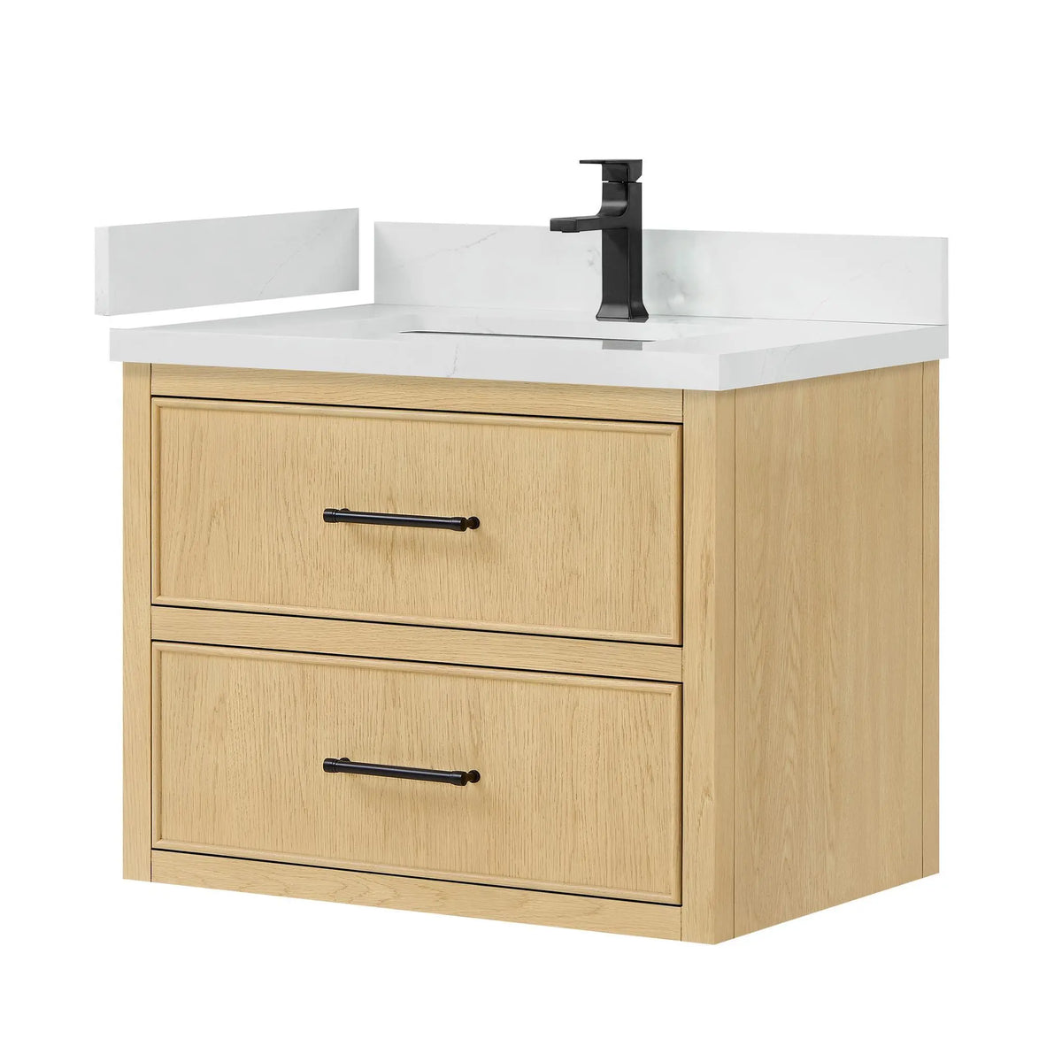 30" Isola Single Wall Mounted Bathroom Vanity Scandinavian Oak Matte Black Trim by wyndham View 4