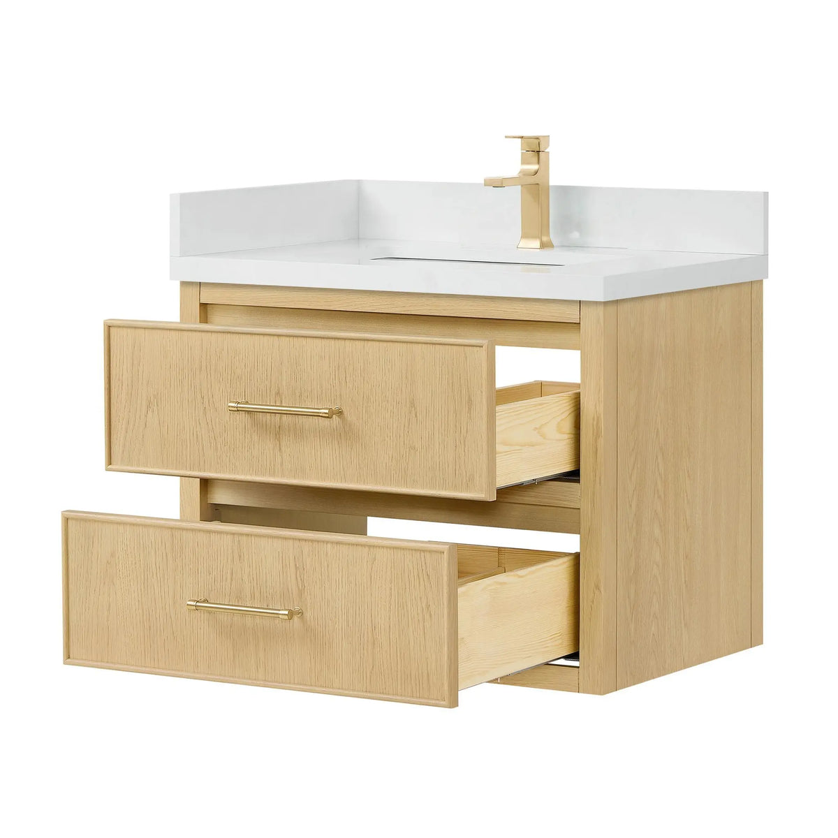 30" Isola Single Wall Mounted Bathroom Vanity Scandinavian Oak Satin Bronze Trim by wyndham View 11