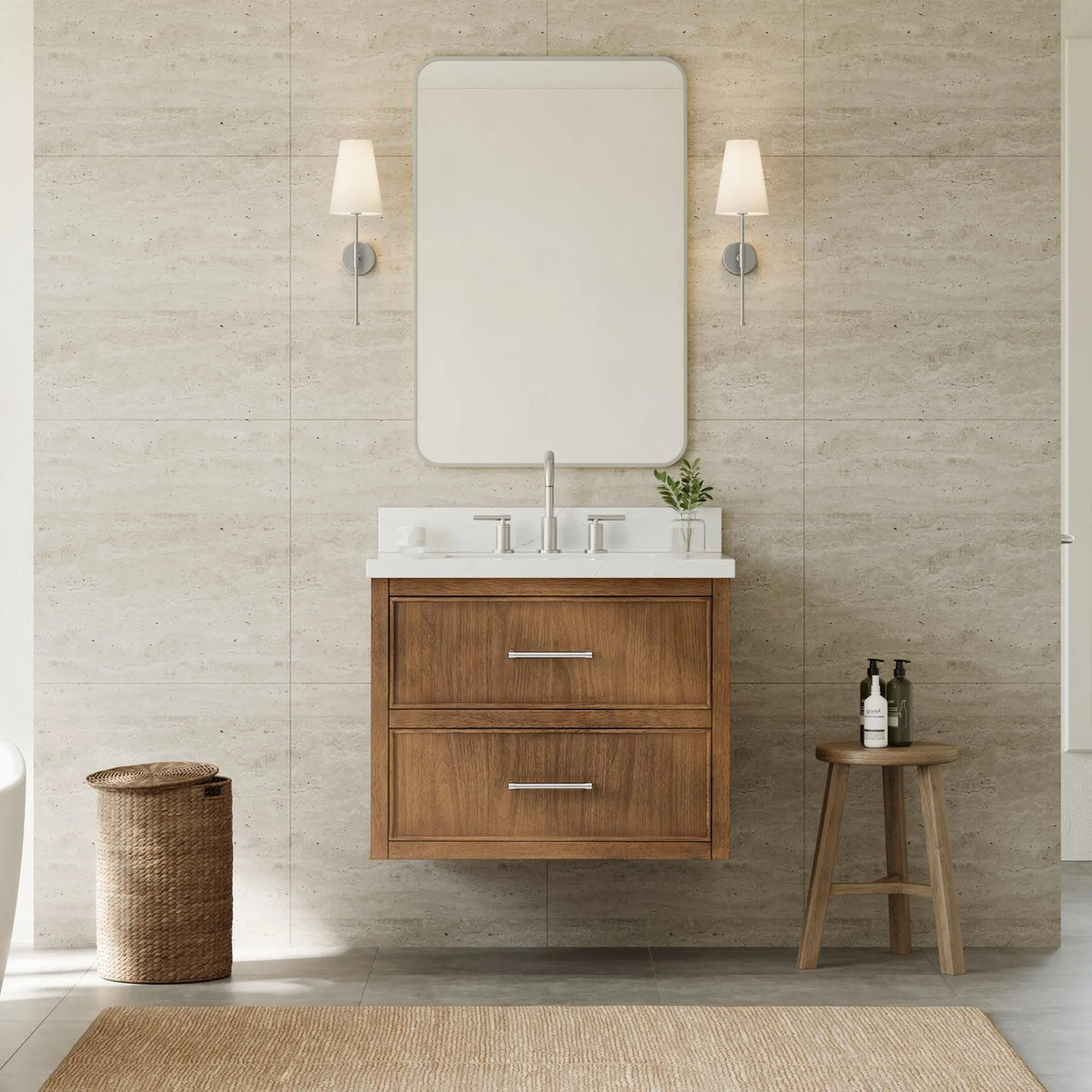 30" Isola Single Wall Mounted Bathroom Vanity Toasted Walnut Brushed Nickel Trim by wyndham View 6