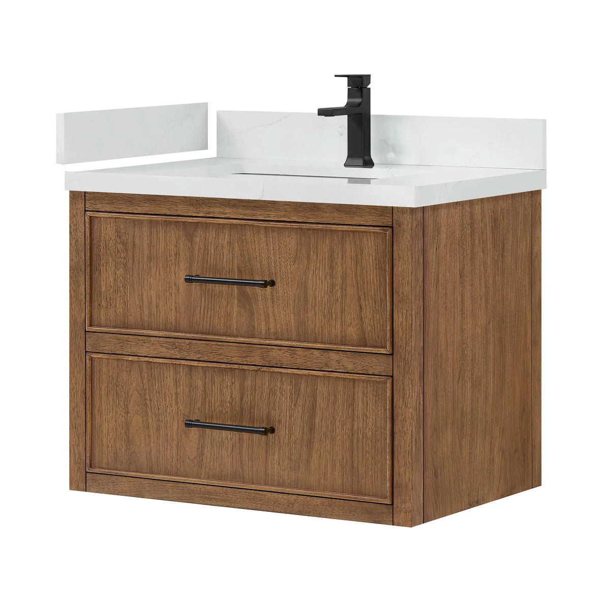 30" Isola Single Wall Mounted Bathroom Vanity Toasted Walnut Matte Black Trim by wyndham View 4