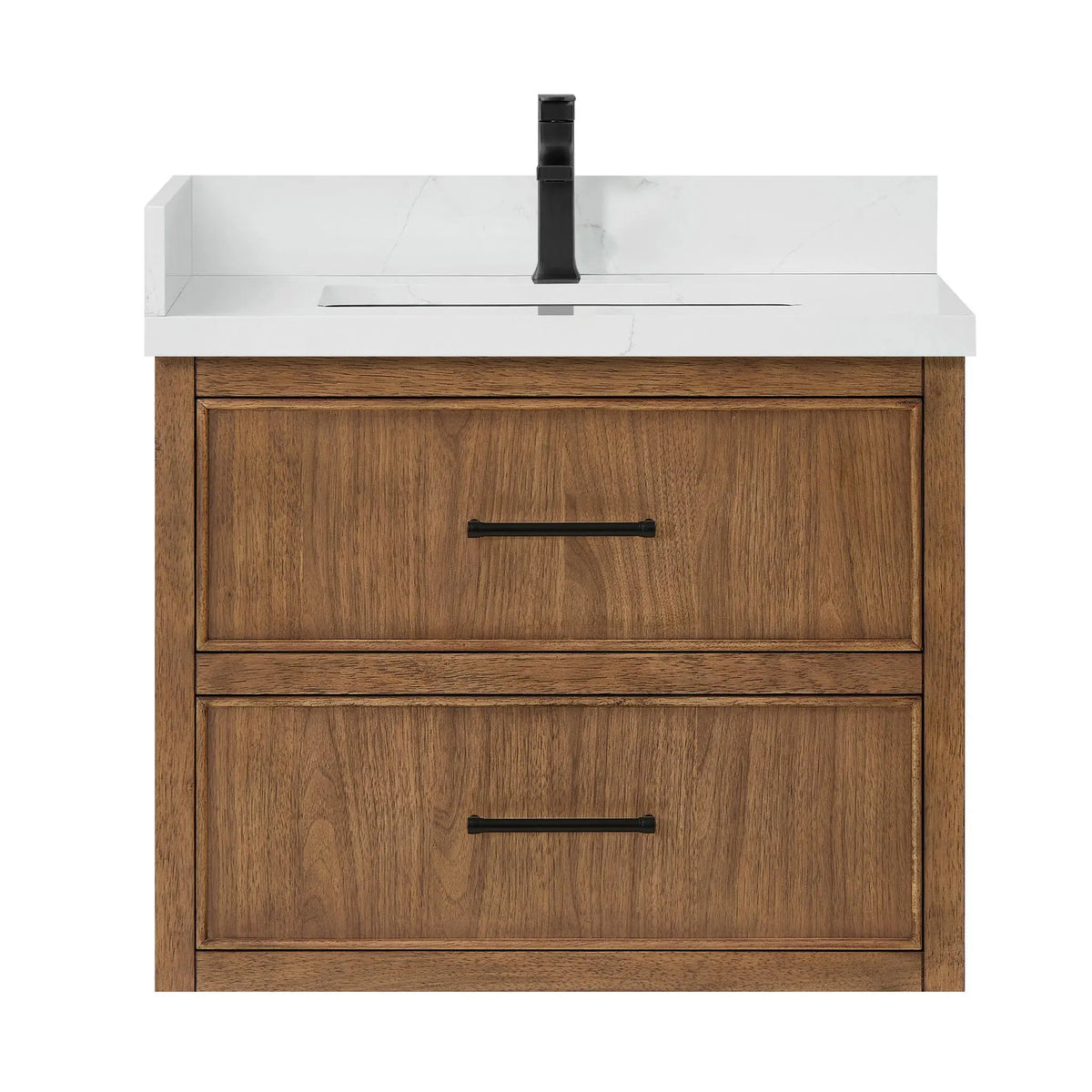 30" Isola Single Wall Mounted Bathroom Vanity Toasted Walnut Matte Black Trim by wyndham View 1