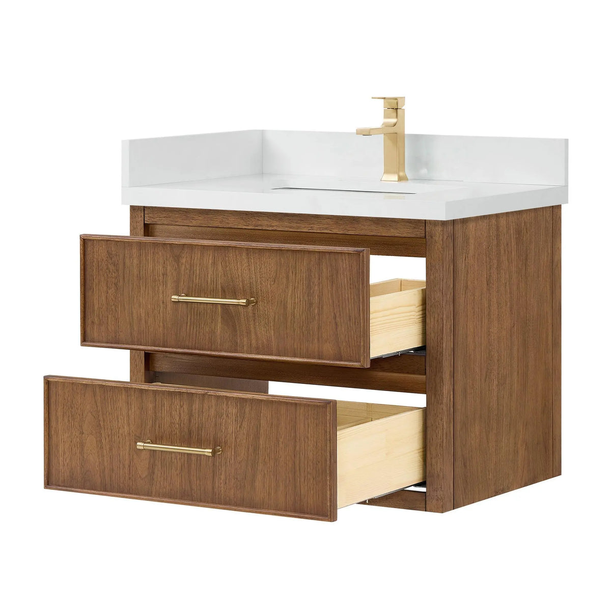 30" Isola Single Wall Mounted Bathroom Vanity Toasted Walnut Satin Bronze Trim by wyndham View 11