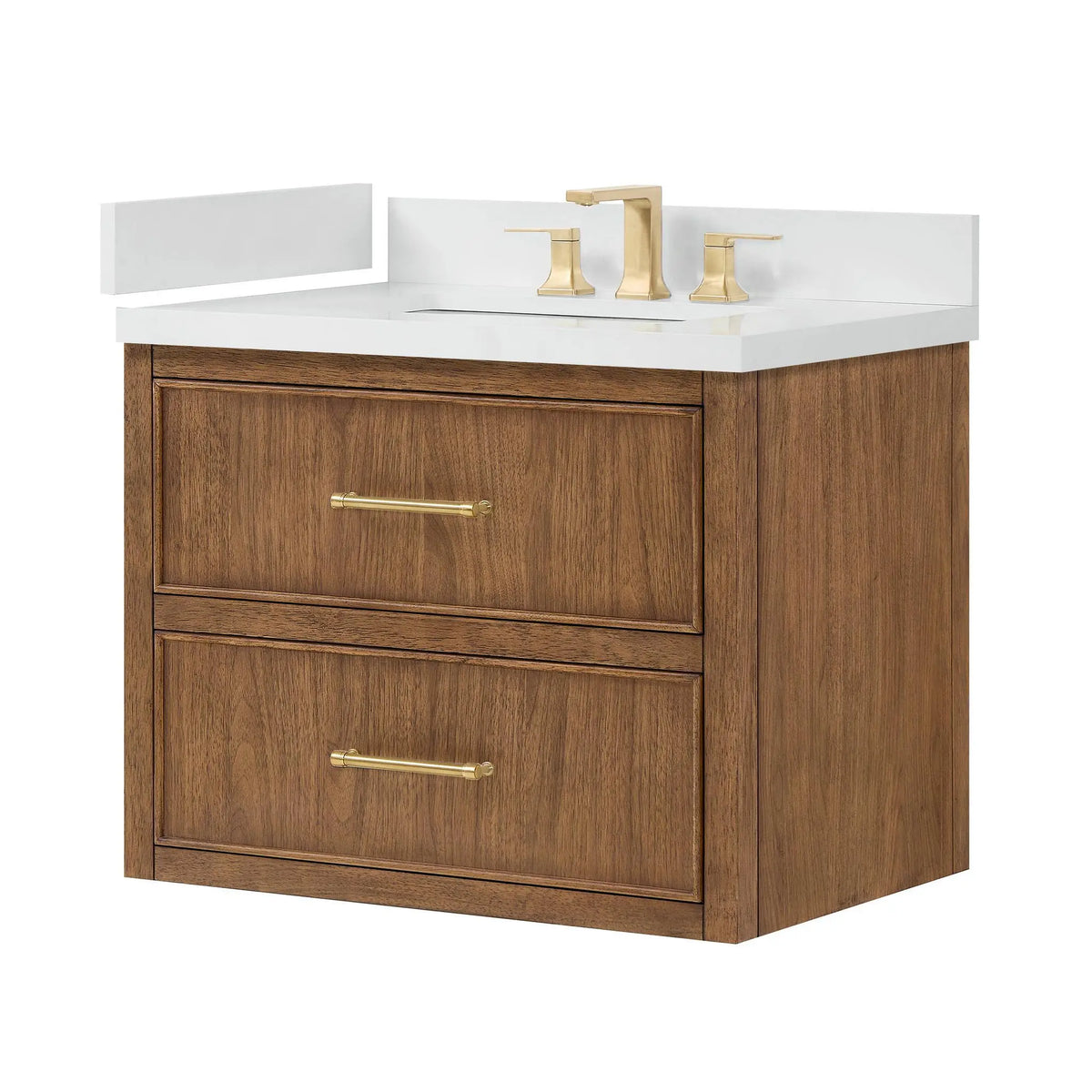 30" Isola Single Wall Mounted Bathroom Vanity Toasted Walnut Satin Bronze Trim by wyndham View 16