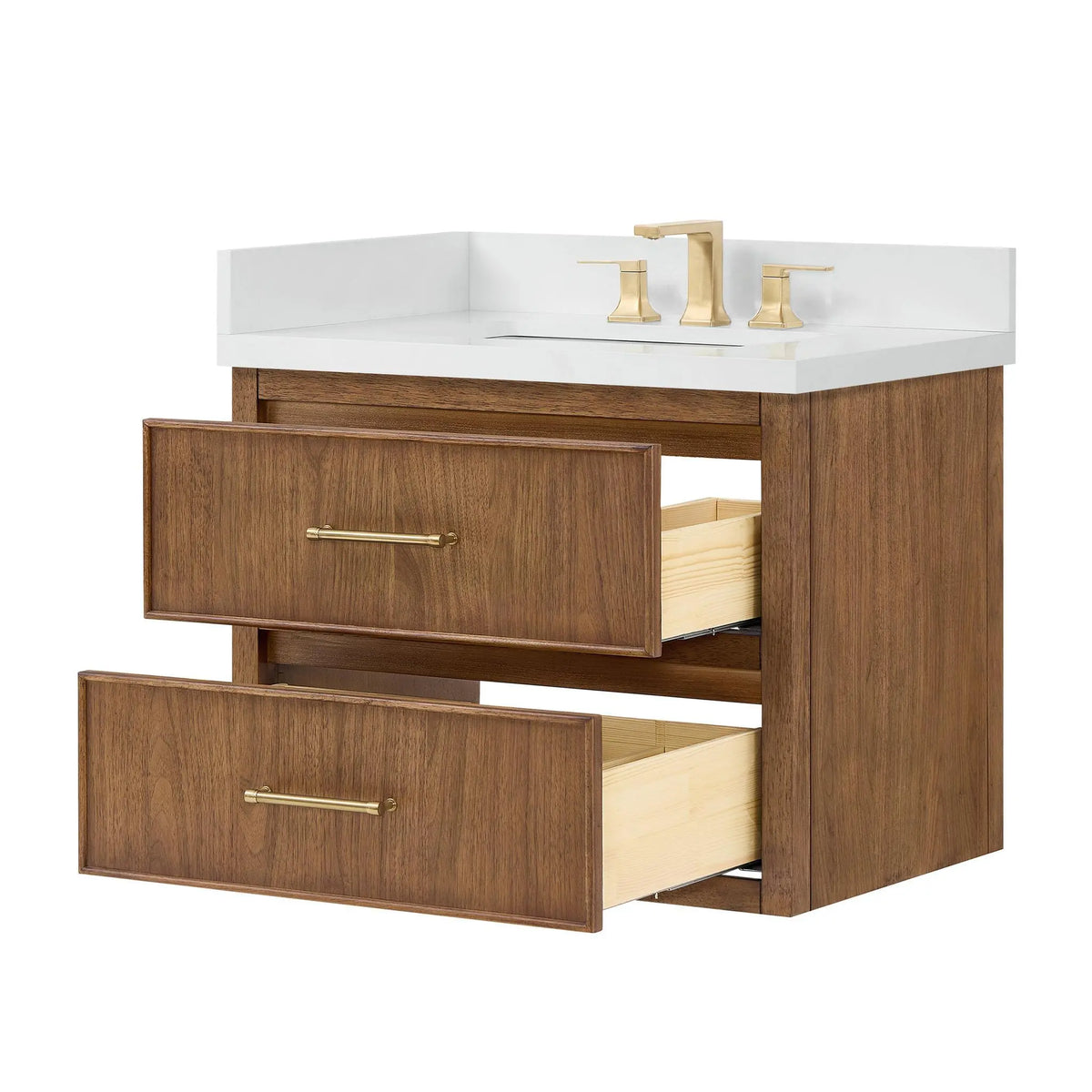 30" Isola Single Wall Mounted Bathroom Vanity Toasted Walnut Satin Bronze Trim by wyndham View 15