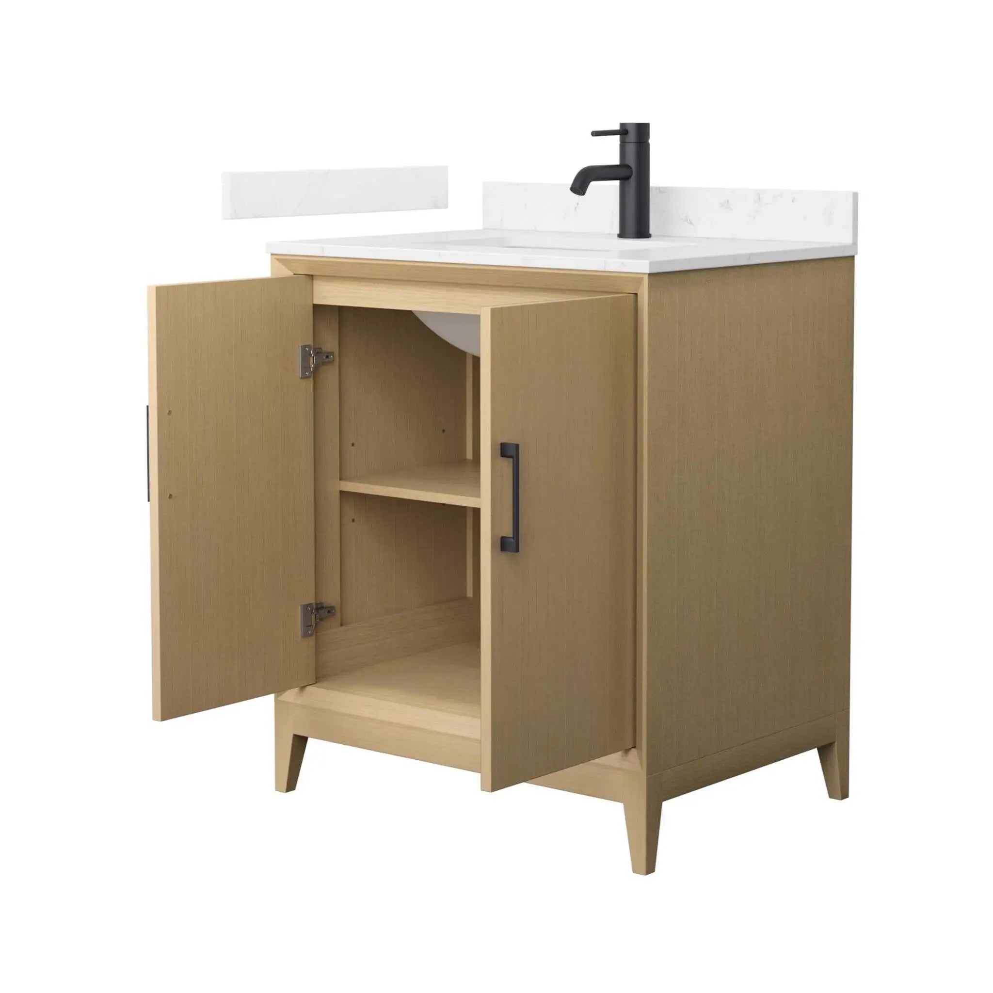 30" Janna Single Bathroom Vanity in White Oak with Matte Black Trim by Wyndham