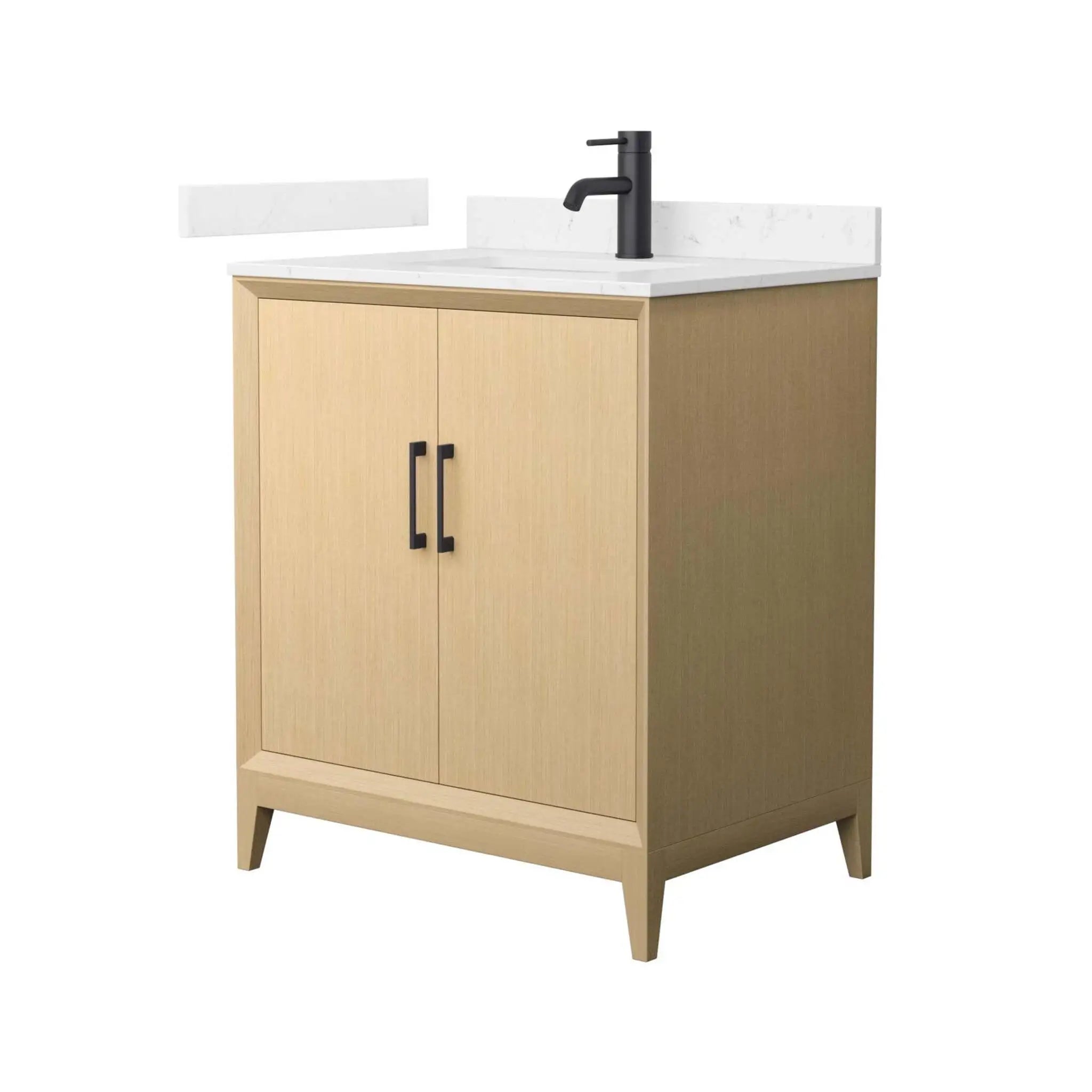 30" Janna Single Bathroom Vanity in White Oak with Matte Black Trim by Wyndham