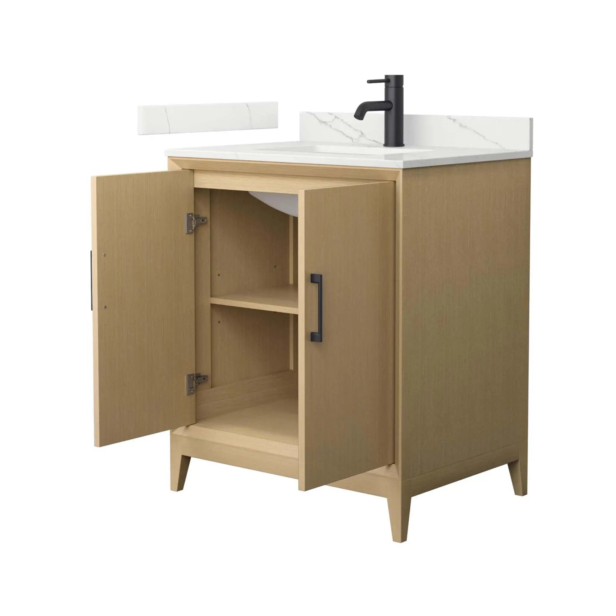 30" Janna Single Bathroom Vanity in White Oak with Matte Black Trim by Wyndham
