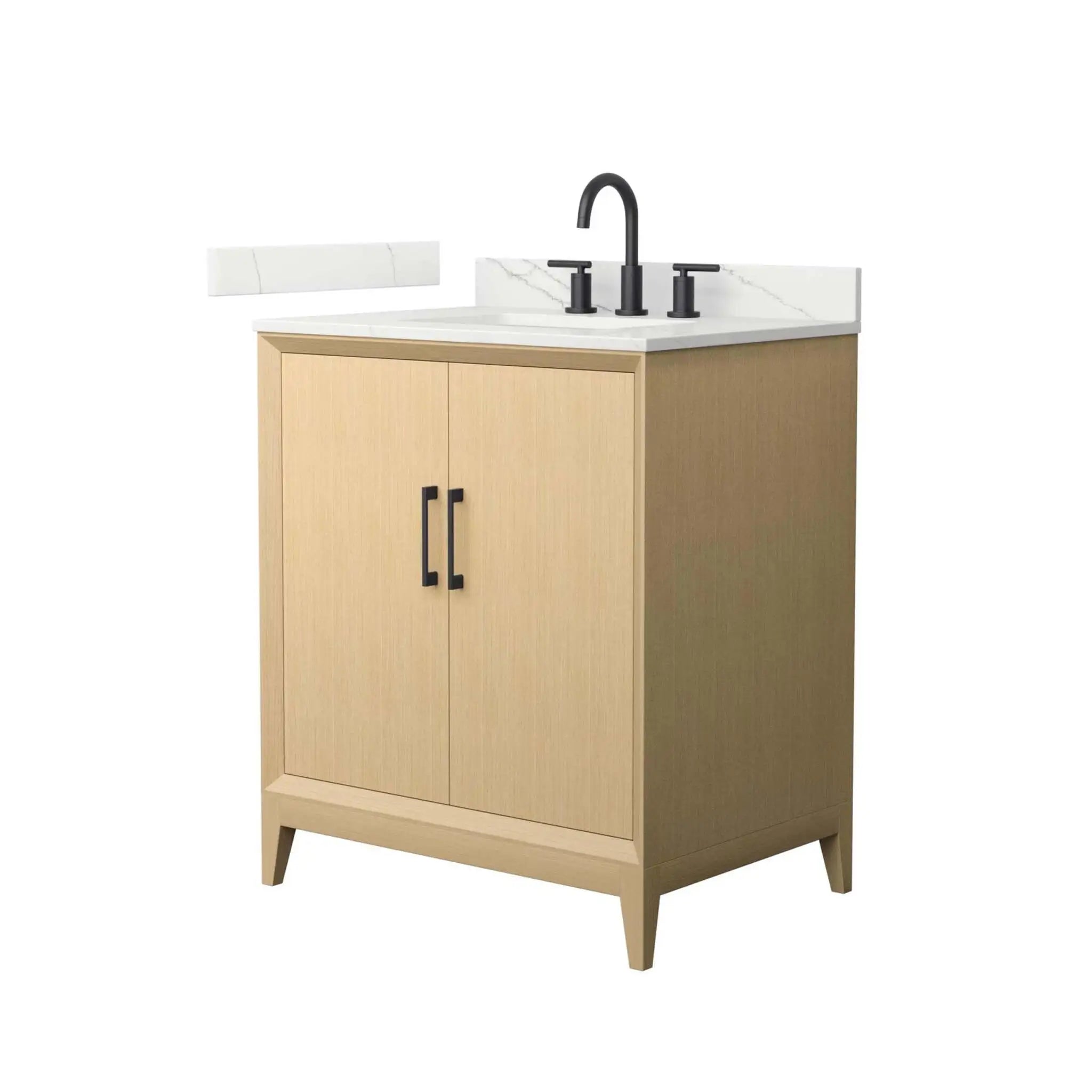 30" Janna Single Bathroom Vanity in White Oak with Matte Black Trim by Wyndham