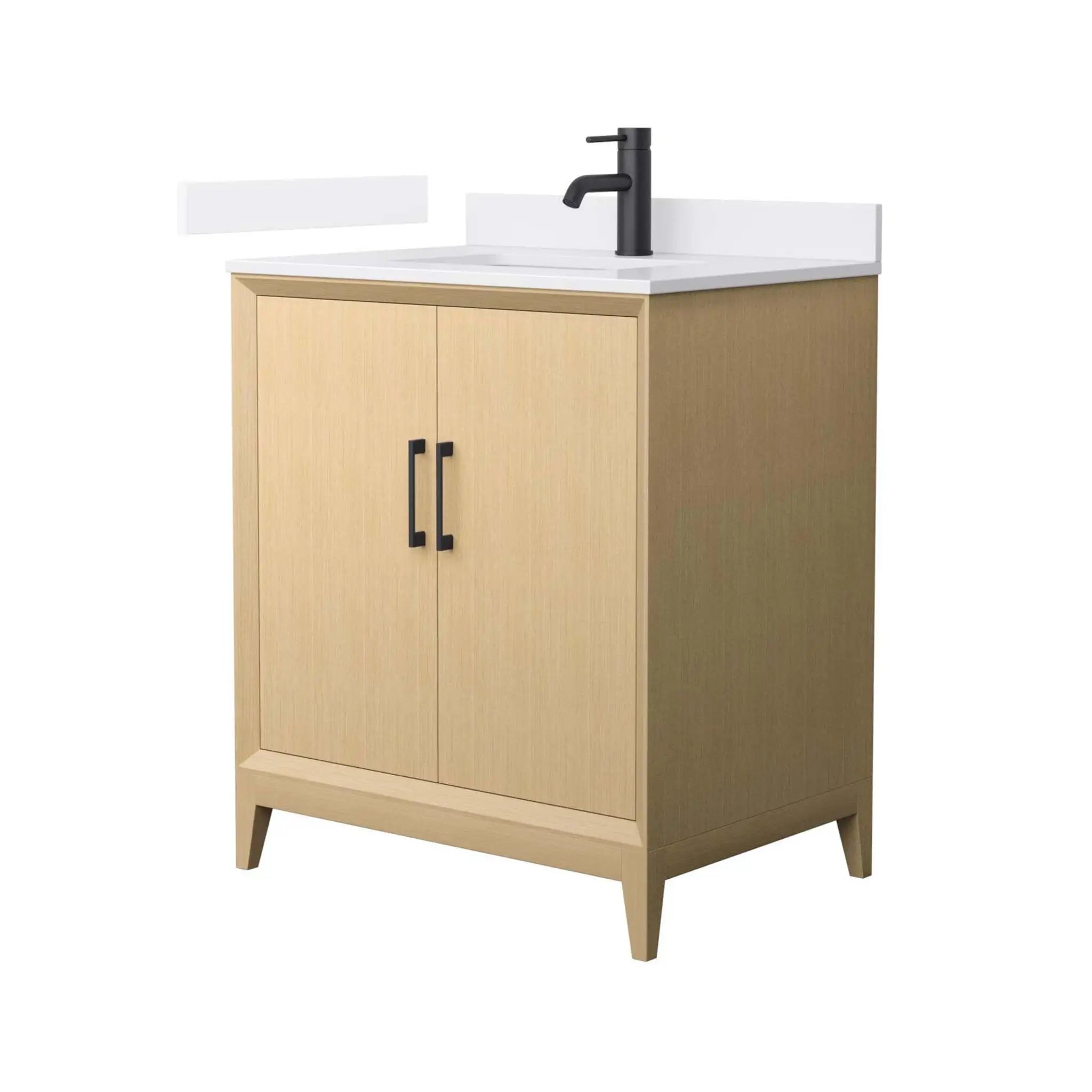 30" Janna Single Bathroom Vanity in White Oak with Matte Black Trim by Wyndham
