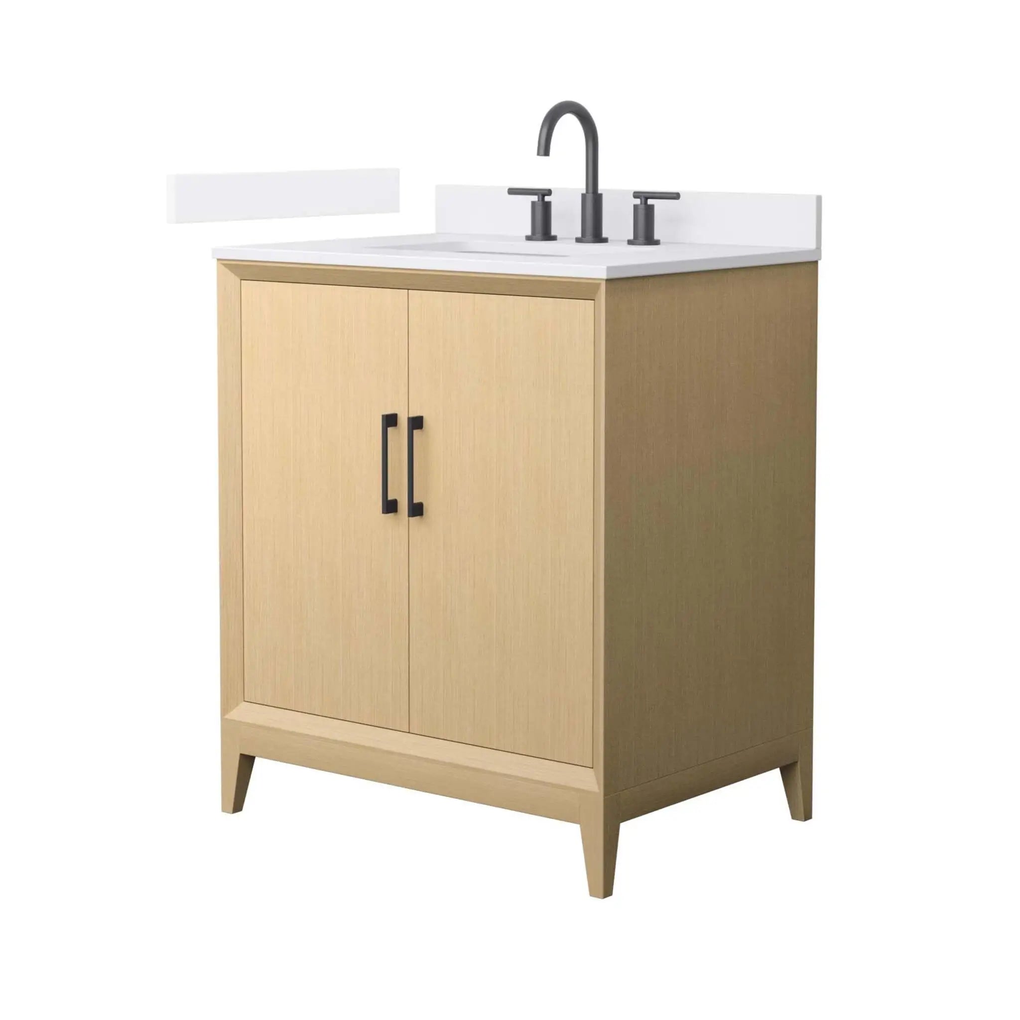 30" Janna Single Bathroom Vanity in White Oak with Matte Black Trim by Wyndham