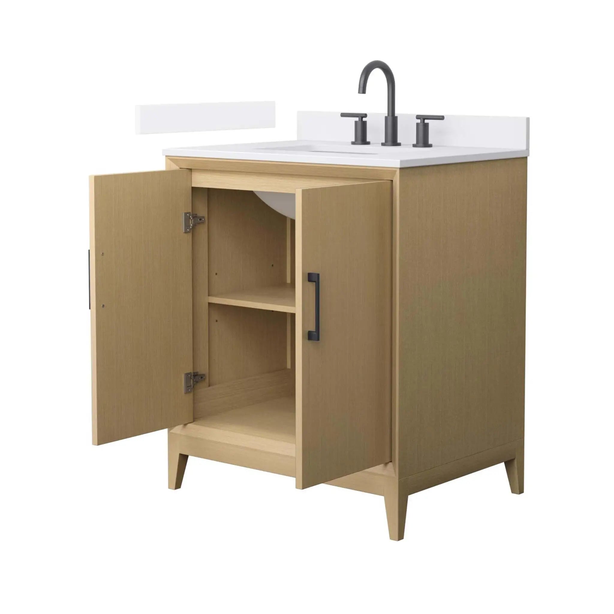30" Janna Single Bathroom Vanity in White Oak with Matte Black Trim by Wyndham