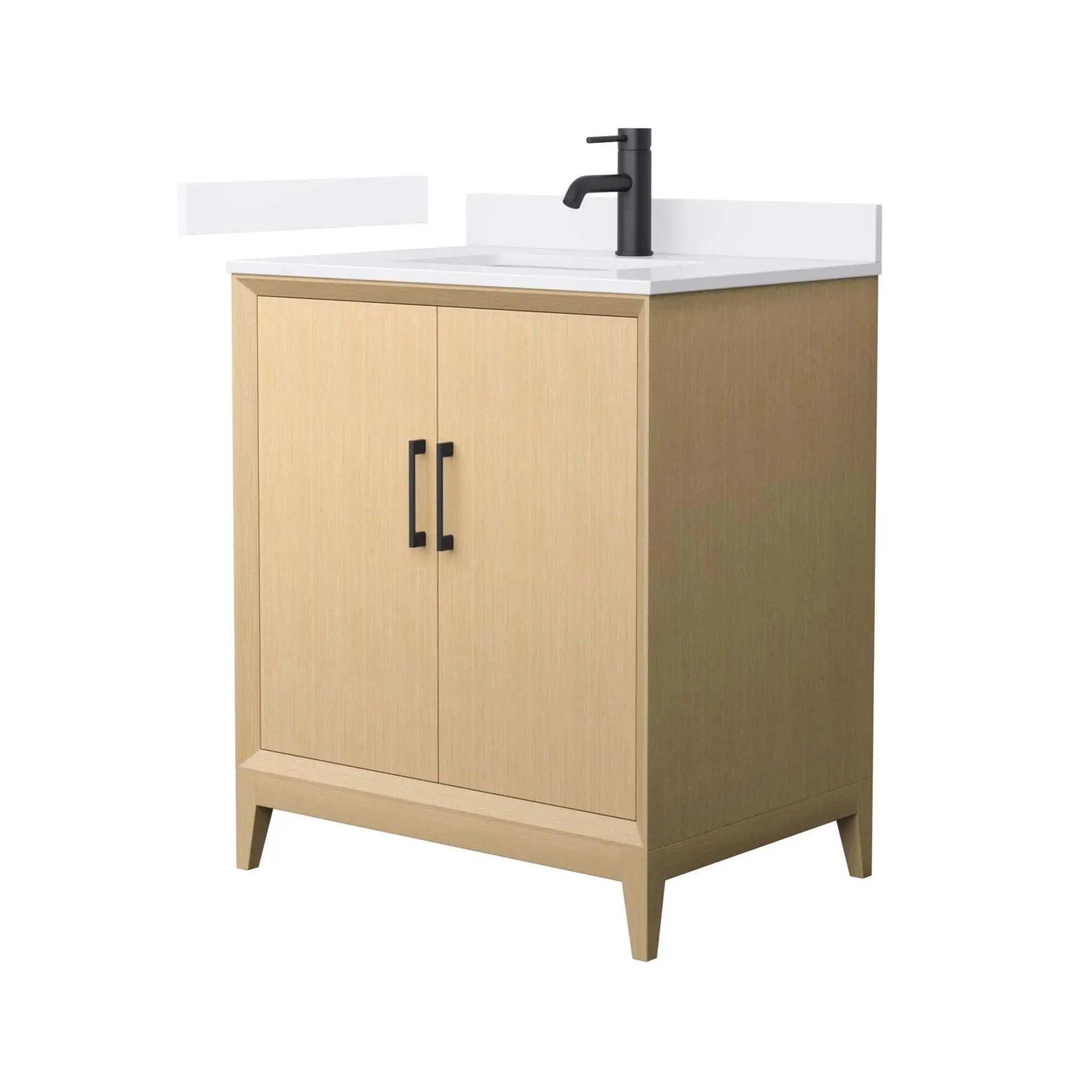 30" Janna Single Bathroom Vanity in White Oak with Matte Black Trim by Wyndham