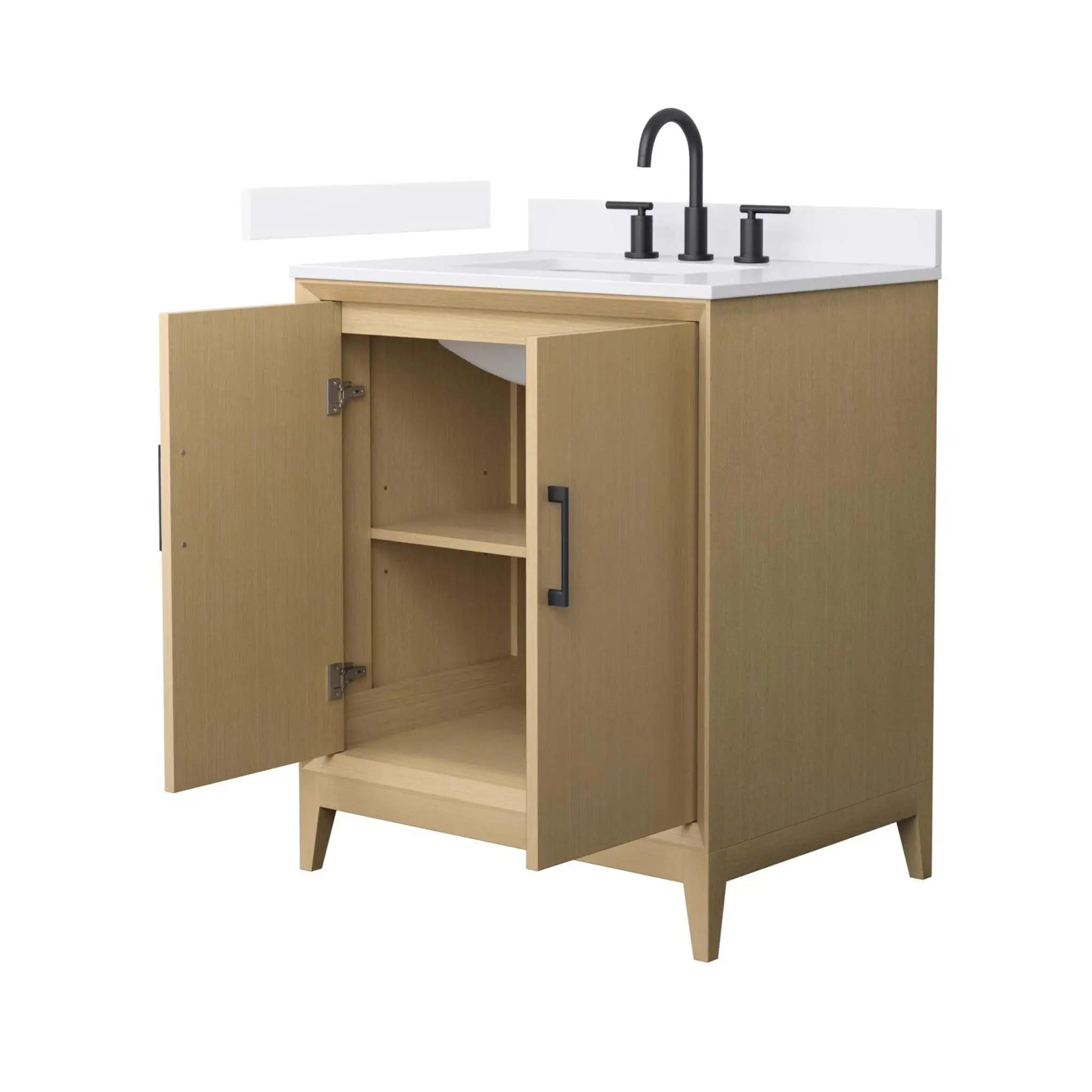 30" Janna Single Bathroom Vanity in White Oak with Matte Black Trim by Wyndham