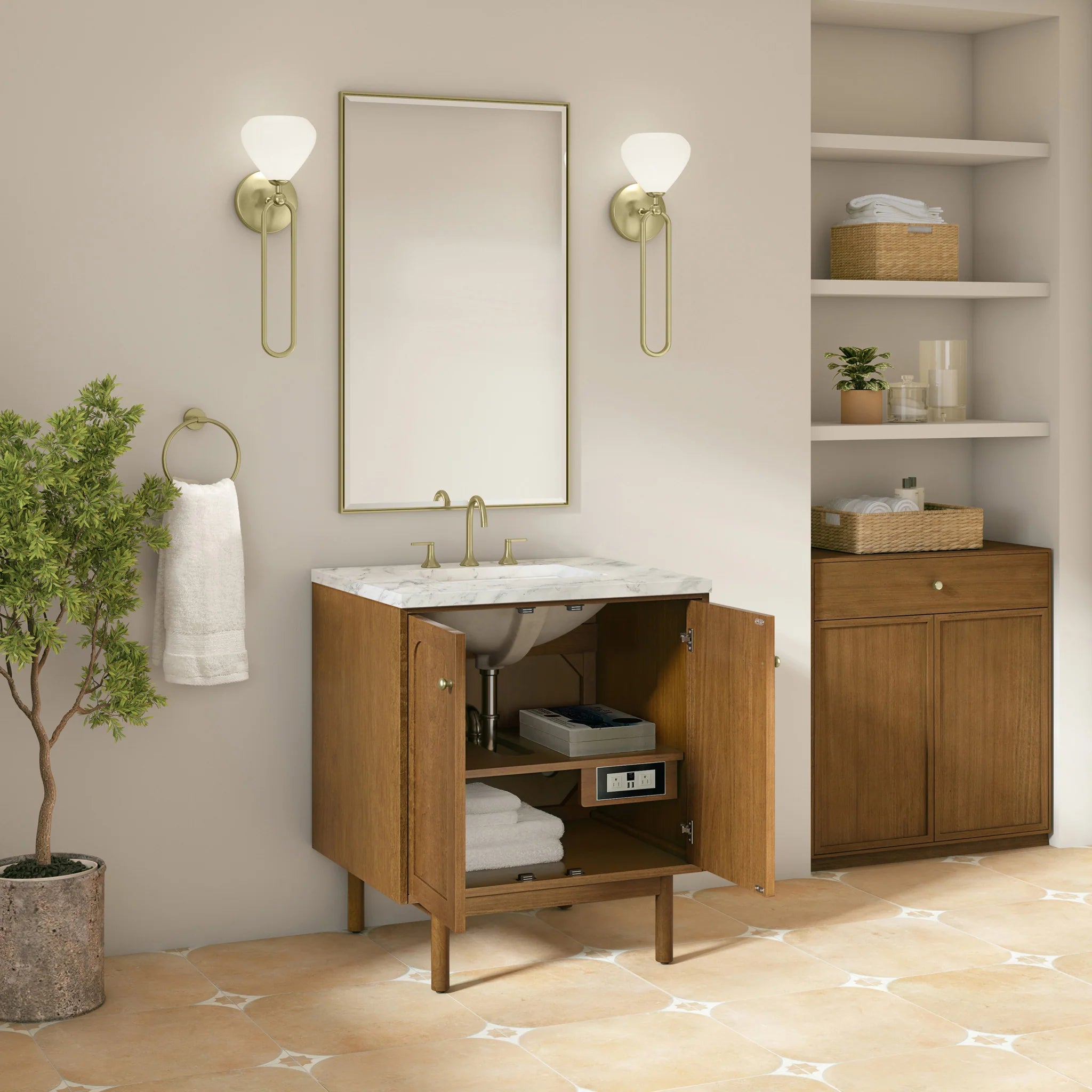 30" Laurent Single Vanity in Honey Oak by James Martin Vanities-Carrara White Marble 6