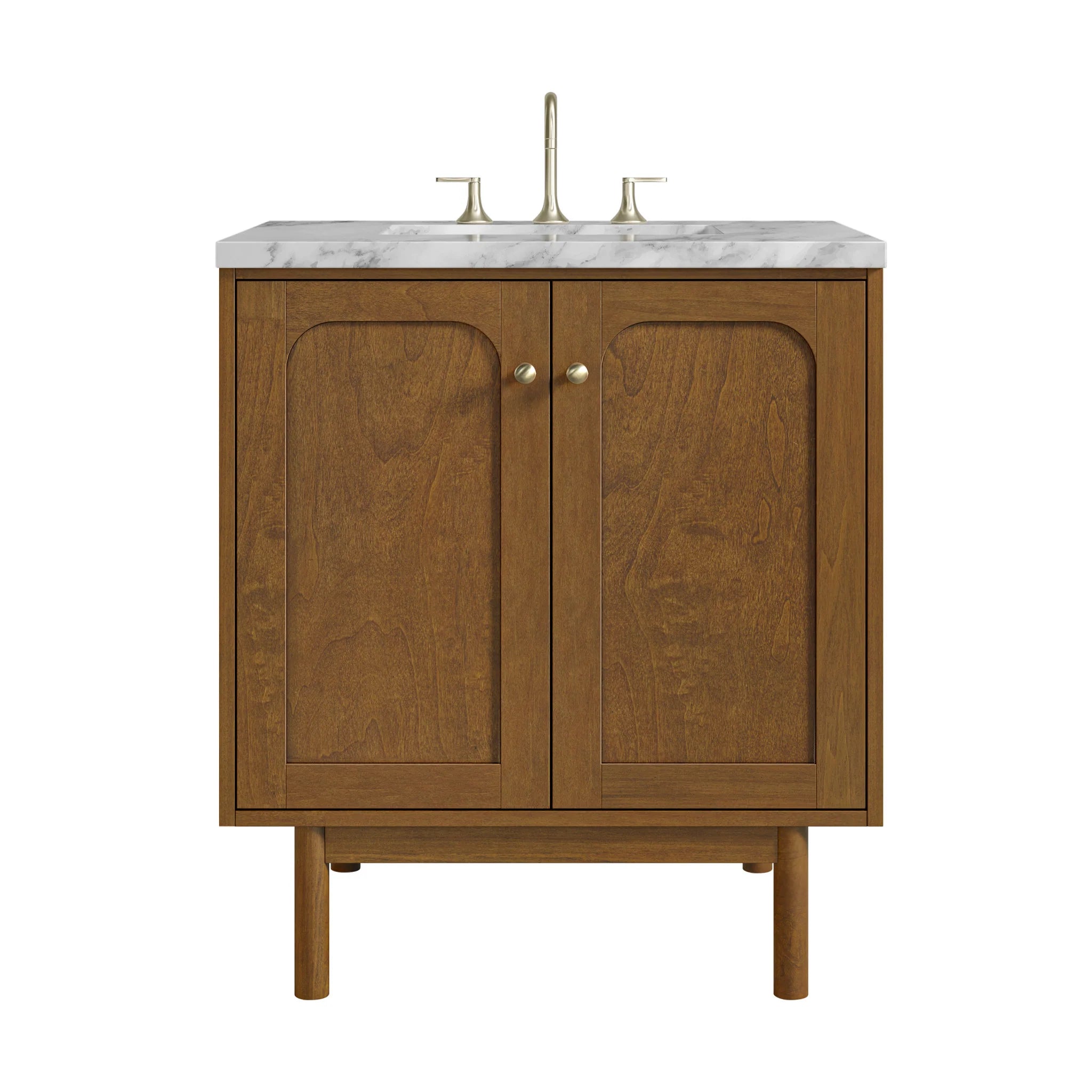30" Laurent Single Vanity in Honey Oak by James Martin Vanities-Carrara White Marble 