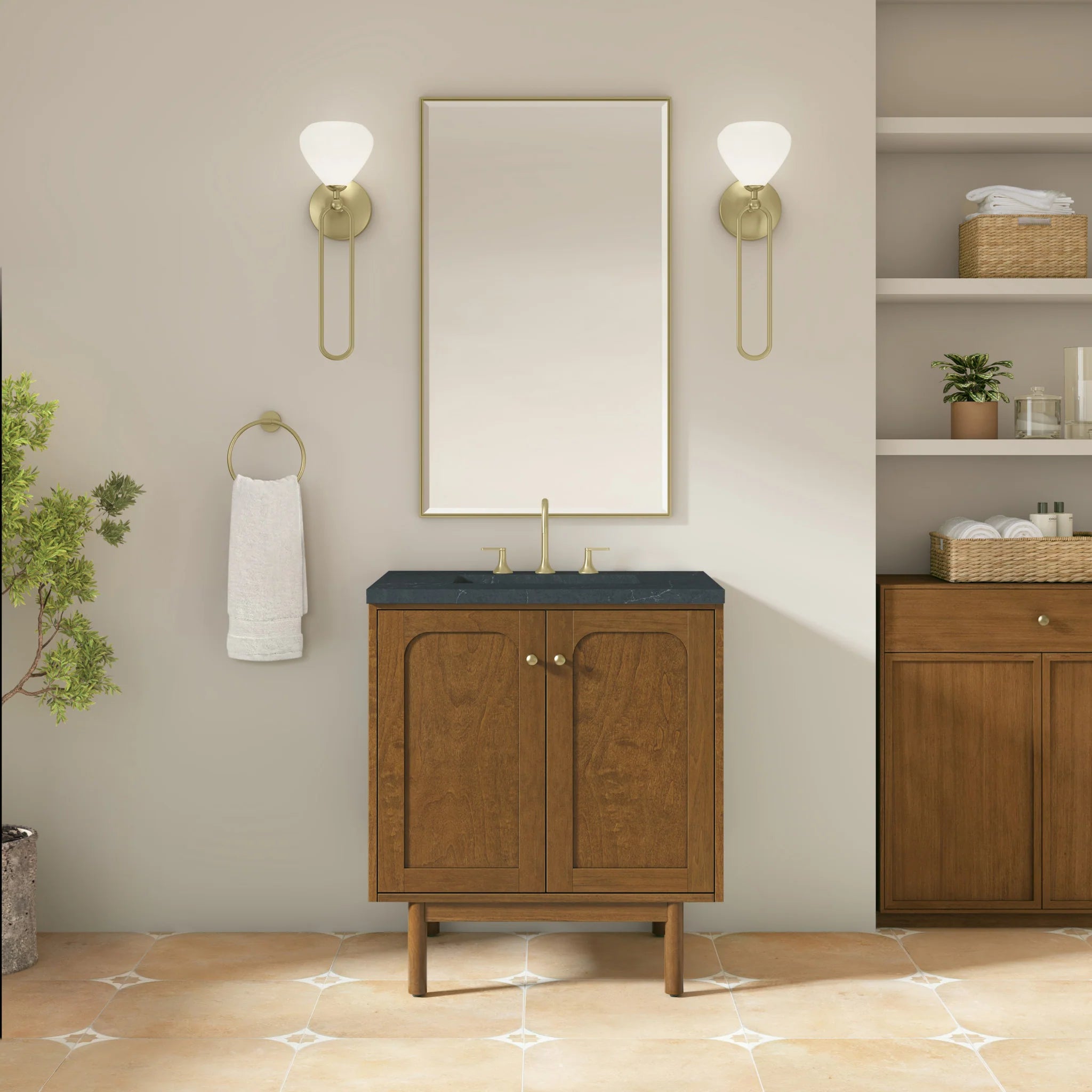 30" Laurent Single Vanity in Honey Oak by James Martin Vanities-Charcoal Soapstone Silestone 2