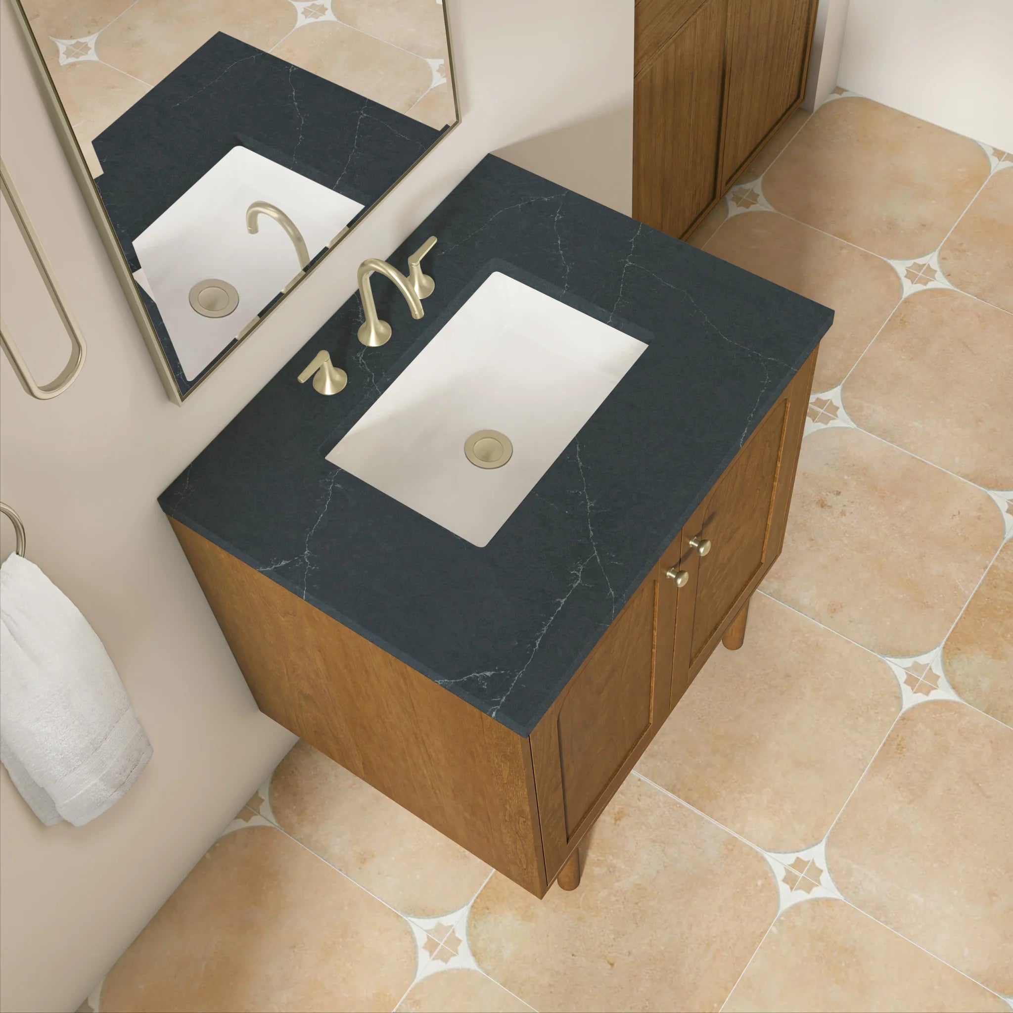 30" Laurent Single Vanity in Honey Oak by James Martin Vanities-Charcoal Soapstone Silestone 8