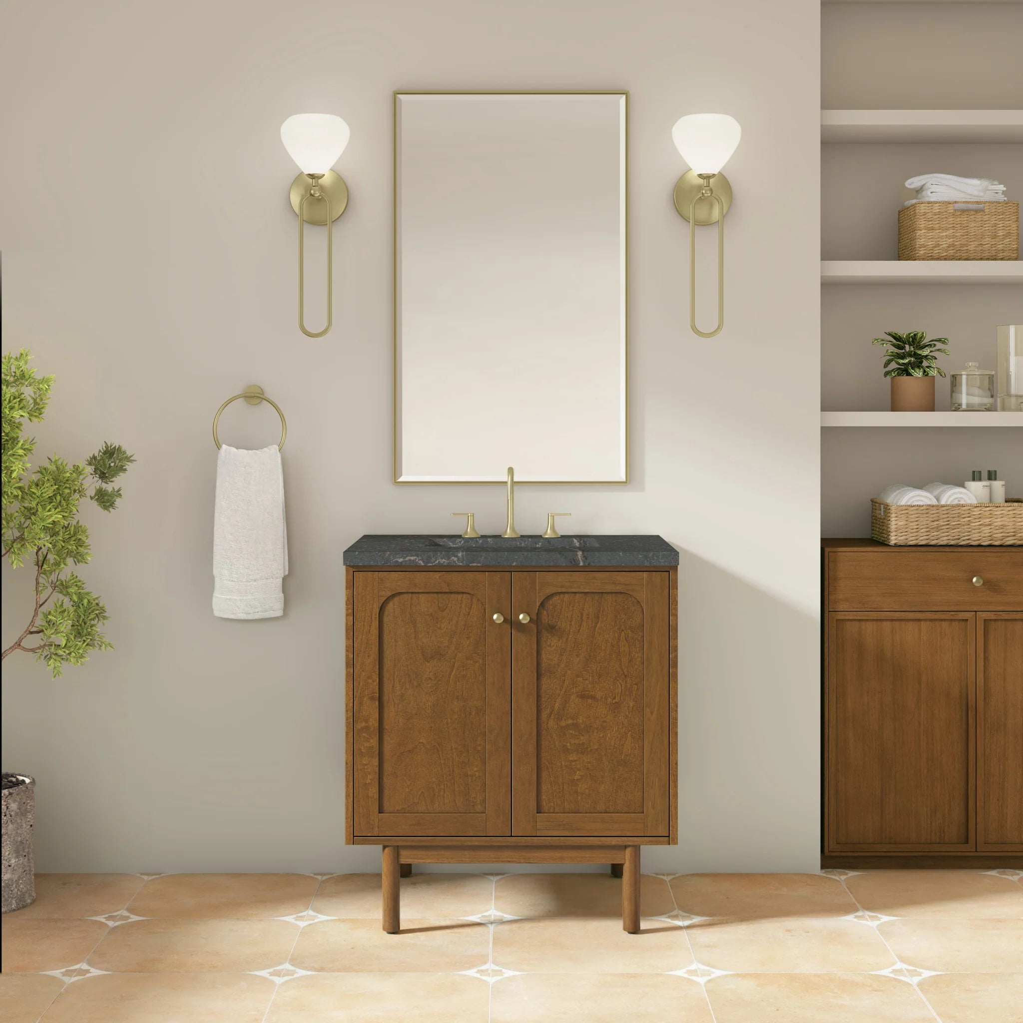 30" Laurent Single Vanity in Honey Oak by James Martin Vanities-Parisien Bleu Silestone 2