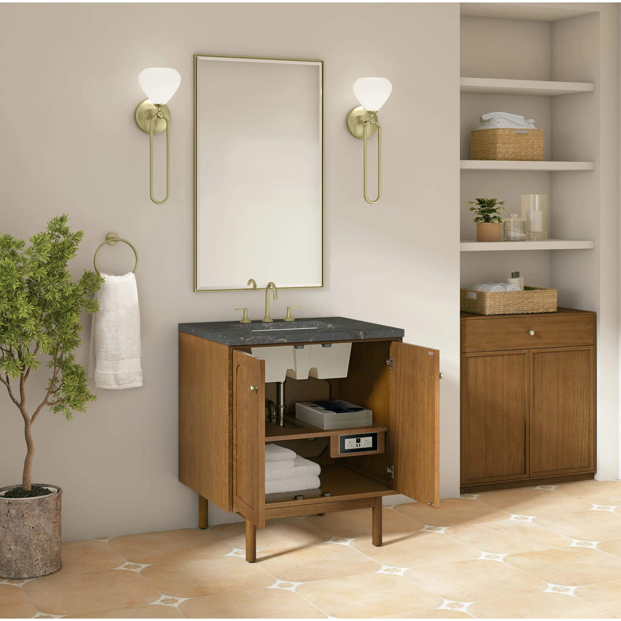 30" Laurent Single Vanity in Honey Oak by James Martin Vanities-Parisien Bleu Silestone 6