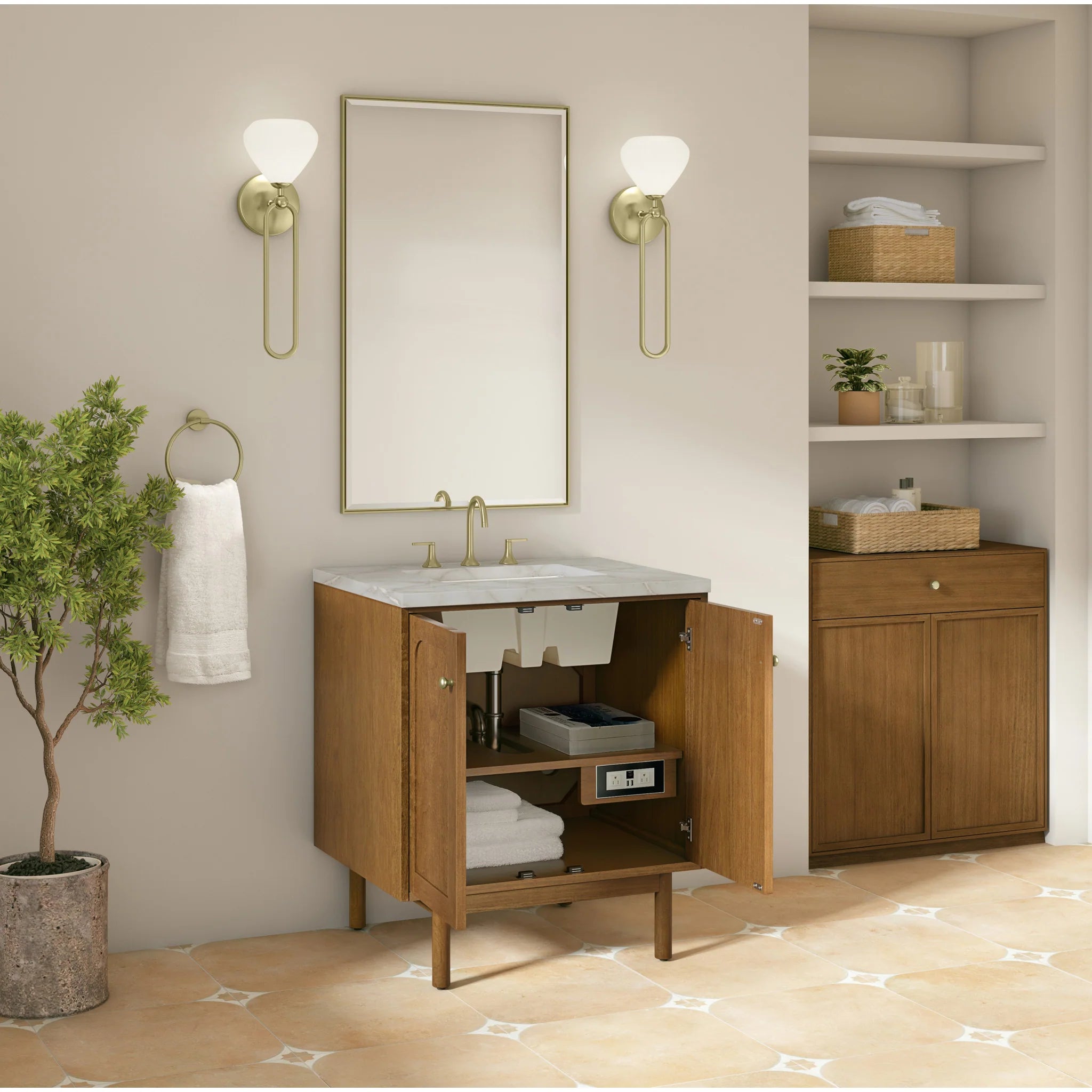 30" Laurent Single Vanity in Honey Oak by James Martin Vanities-Victorian Silver Silestone 6