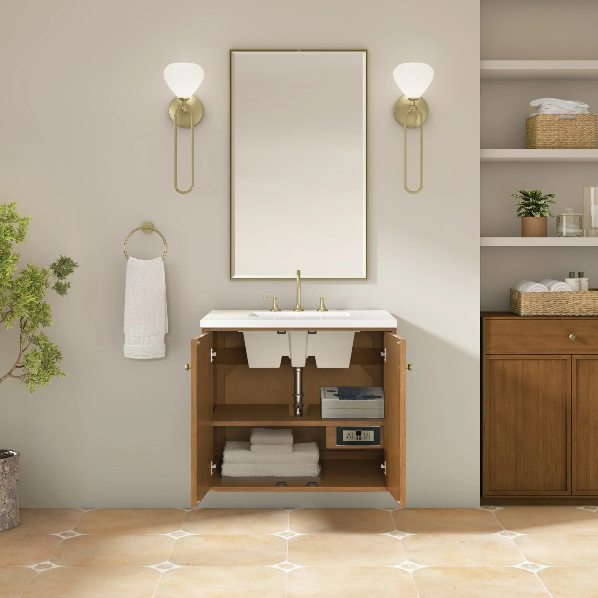 30" Laurent Single Vanity in Honey Oak by James Martin Vanities-White Zeus Silestone 11