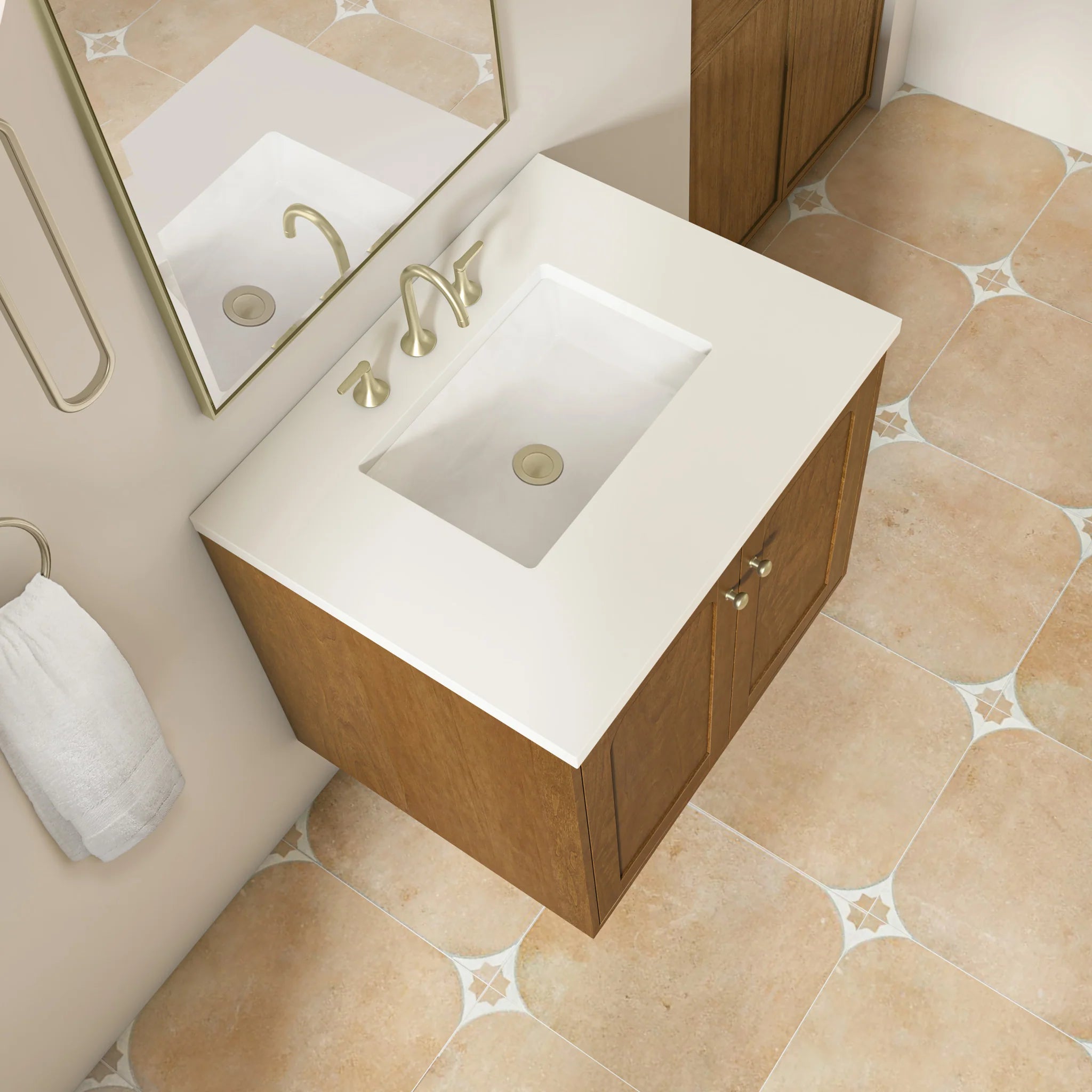 30" Laurent Single Vanity in Honey Oak by James Martin Vanities-White Zeus Silestone 13