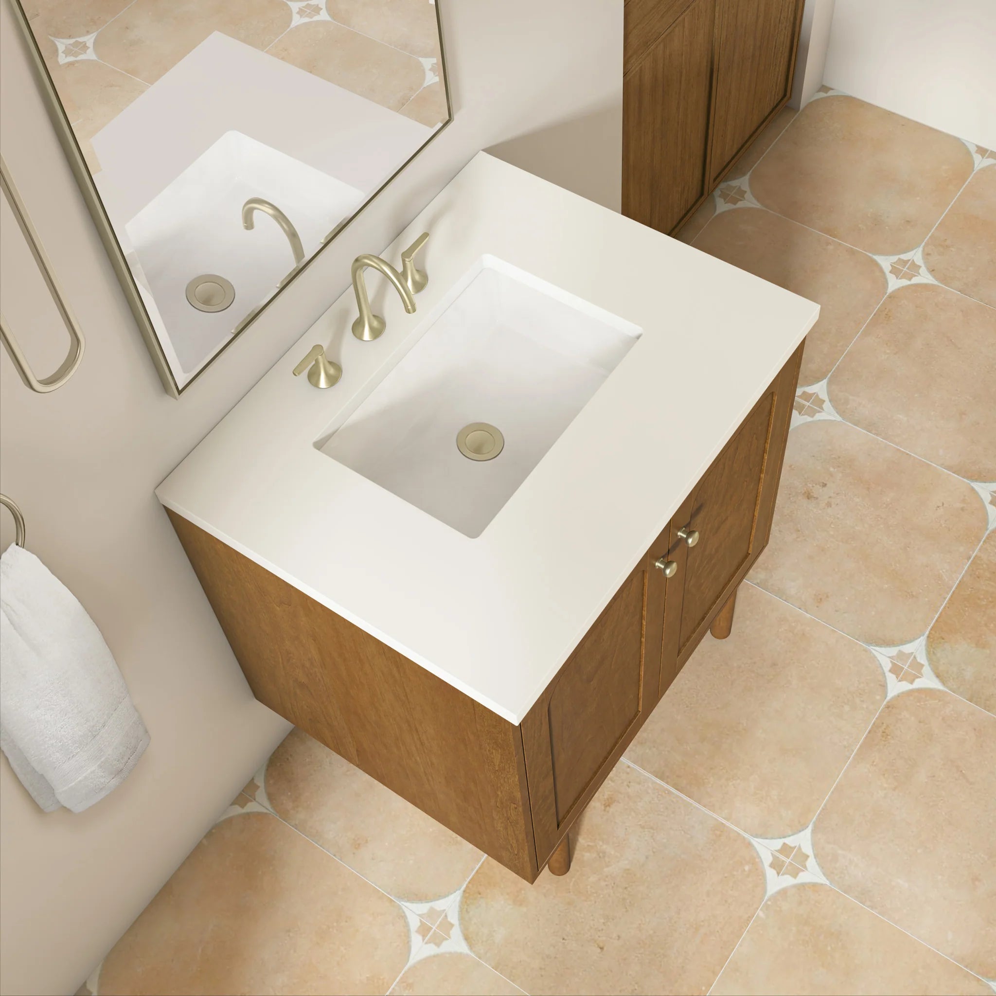 30" Laurent Single Vanity in Honey Oak by James Martin Vanities-White Zeus Silestone 14