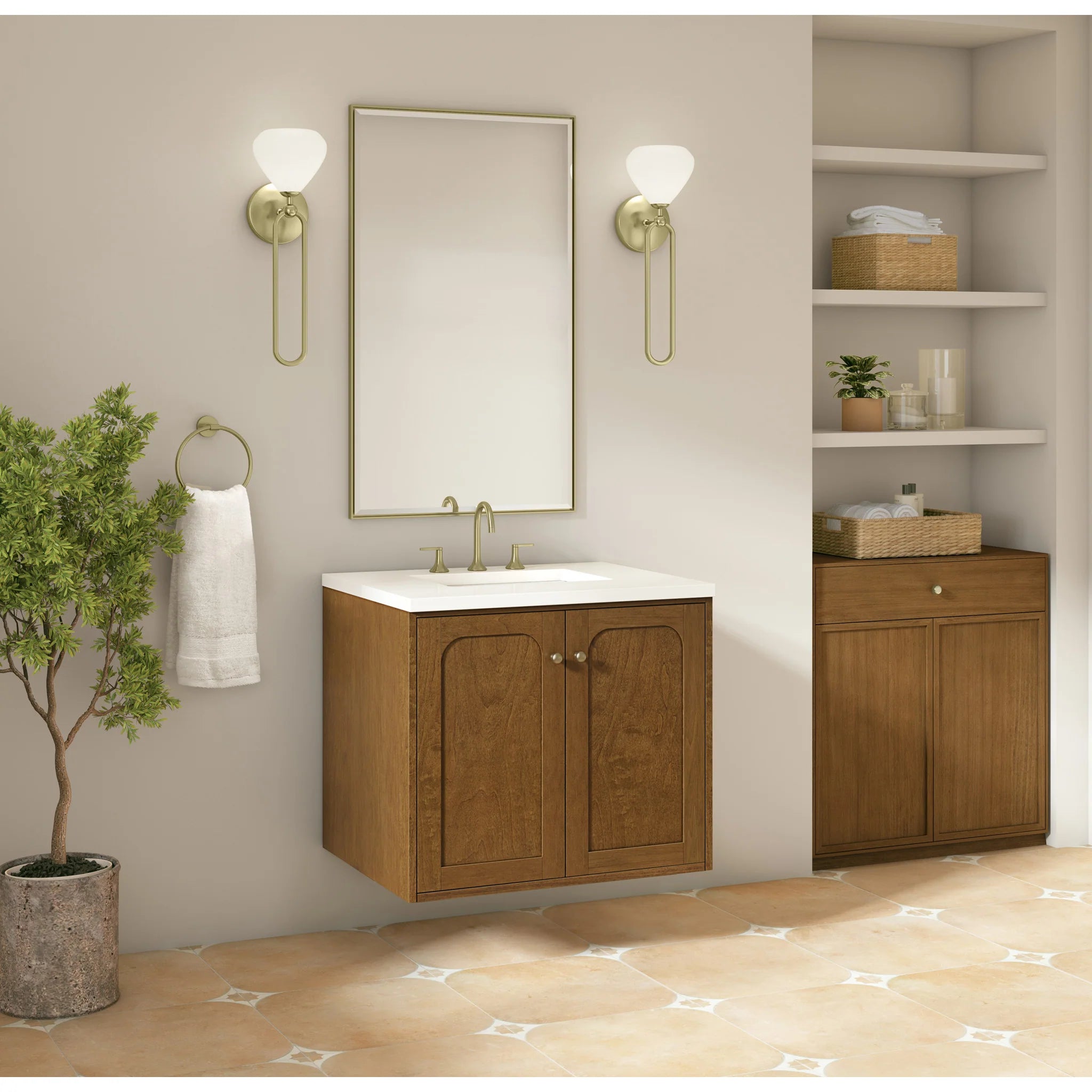 30" Laurent Single Vanity in Honey Oak by James Martin Vanities-White Zeus Silestone 7