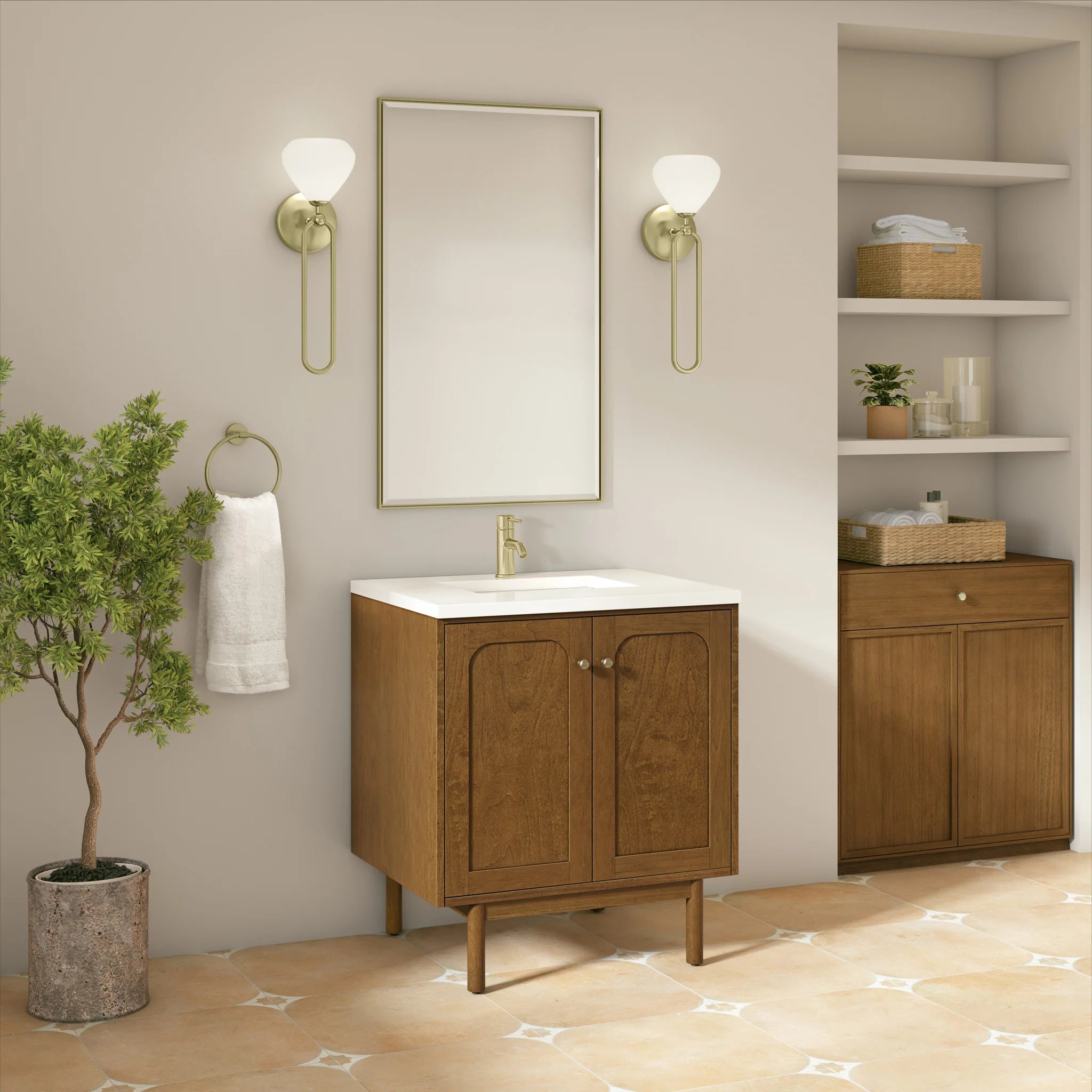 30" Laurent Single Vanity in Honey Oak by James Martin Vanities-White Zeus Silestone & Backsplash 4