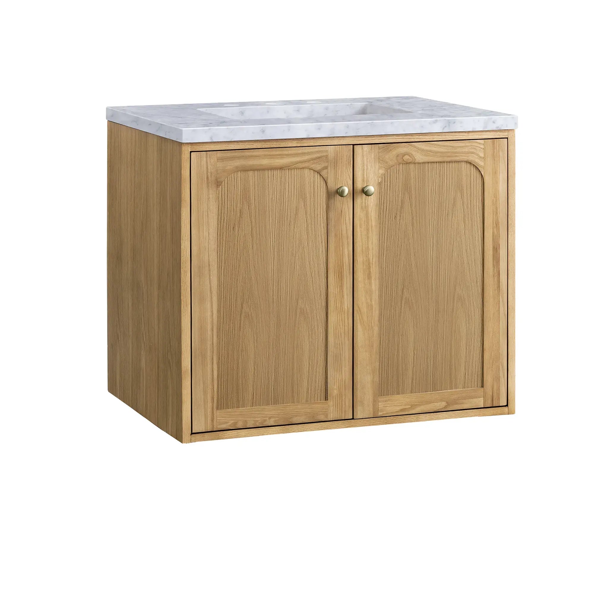 30" Laurent Single Vanity in Light Natural Oak-Carrara White Marble-8" Widespread image 12