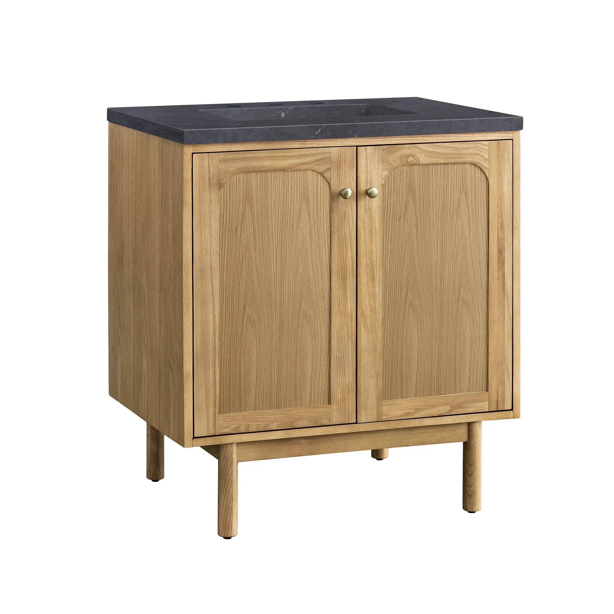 30" Laurent Single Vanity in Light Natural Oak-Charcoal Soapstone Silestone-8" Widespread image 11